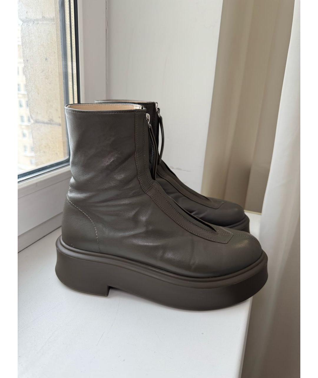 THE ROW Хаки кожаные ботинки, фото 7