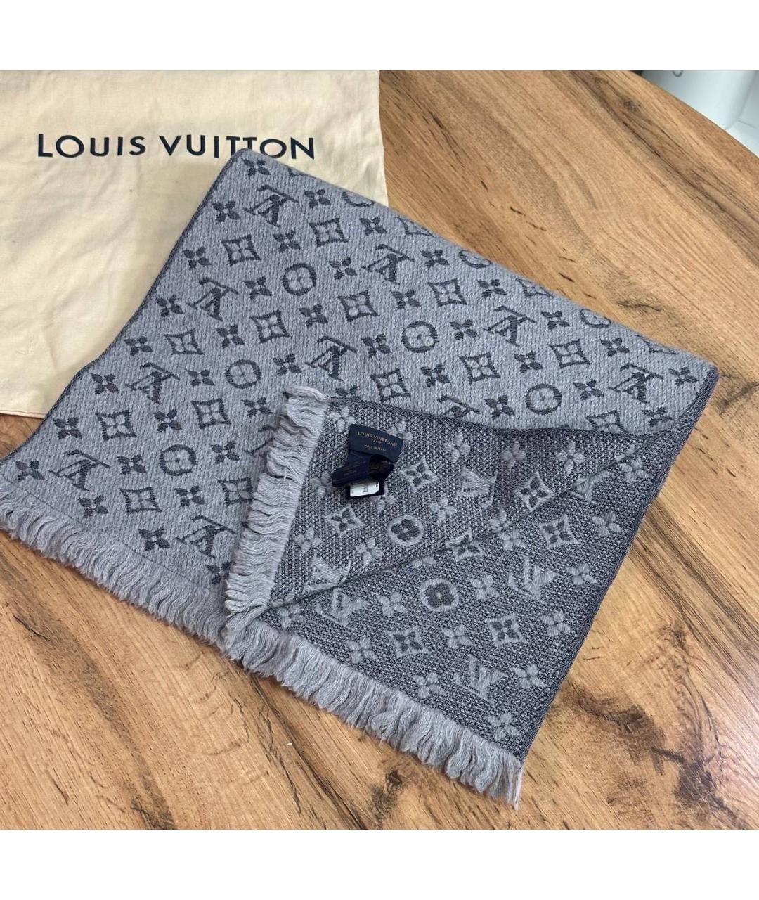LOUIS VUITTON Серый шерстяной шарф, фото 2