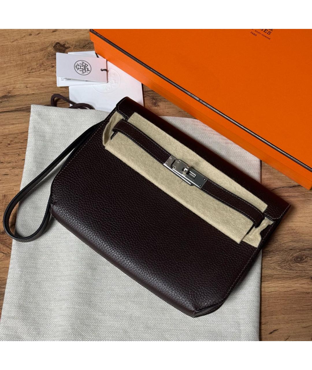 HERMES Коричневая кожаная барсетка, фото 3