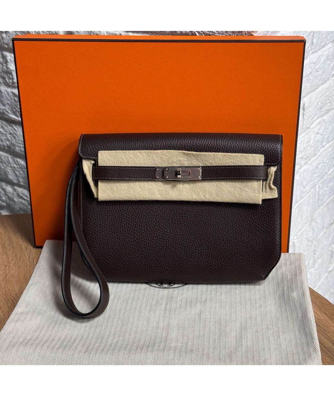 HERMES Коричневая кожаная барсетка, фото 4