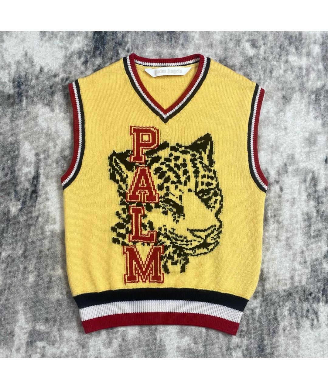 PALM ANGELS Желтая шерстяная жилетка, фото 4