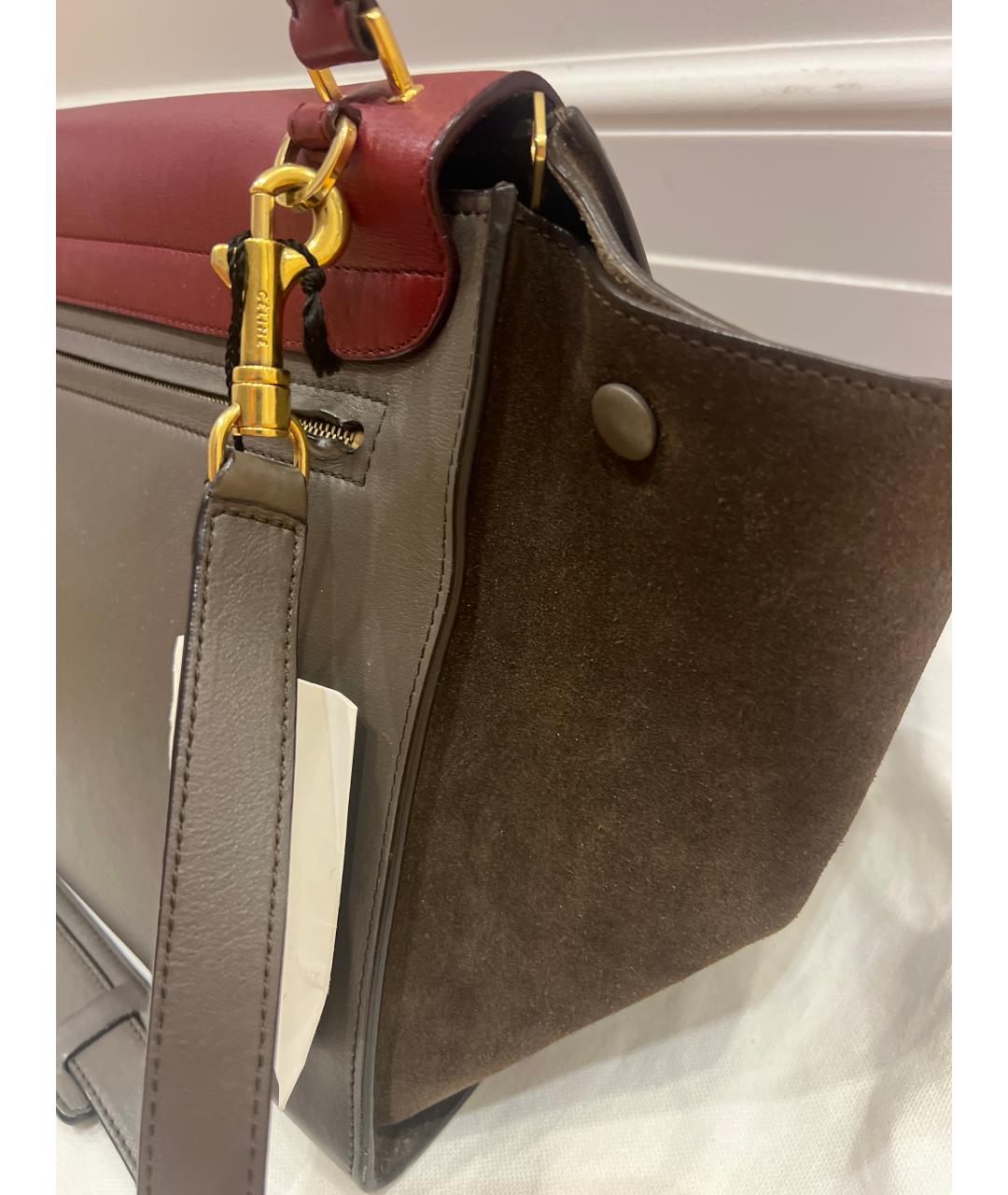 CELINE Коричневая кожаная сумка с короткими ручками, фото 4