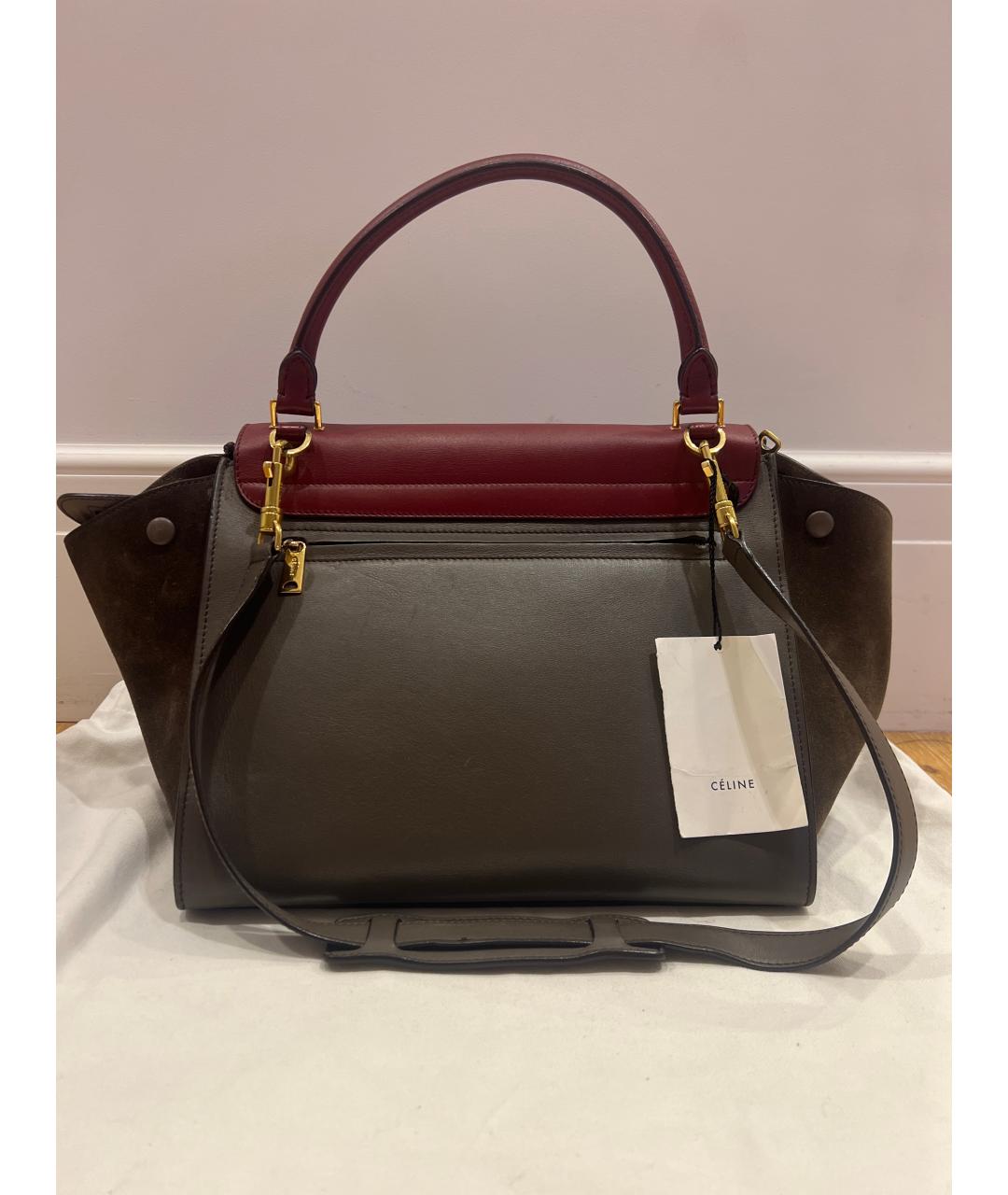 CELINE Коричневая кожаная сумка с короткими ручками, фото 3