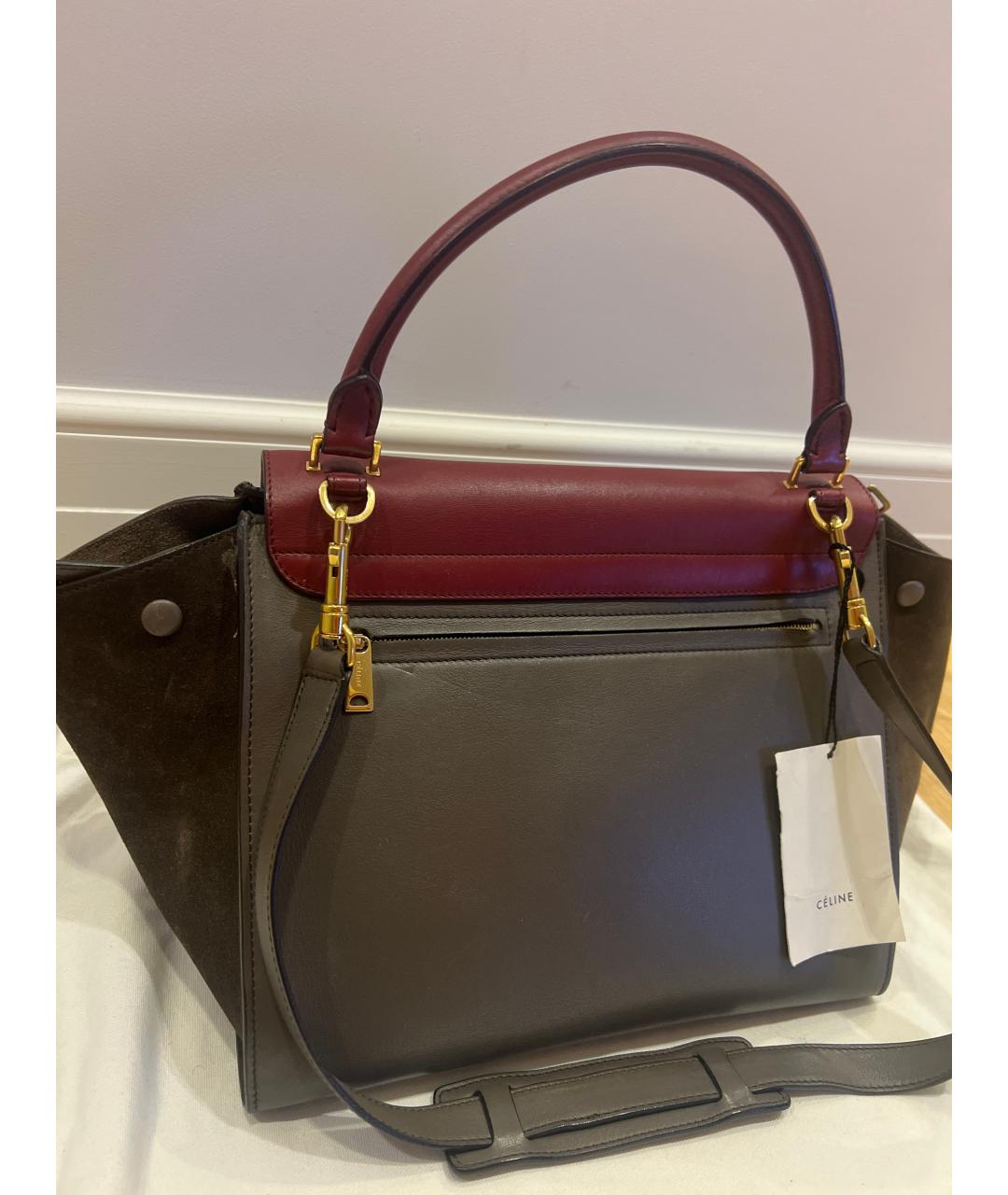 CELINE Коричневая кожаная сумка с короткими ручками, фото 5
