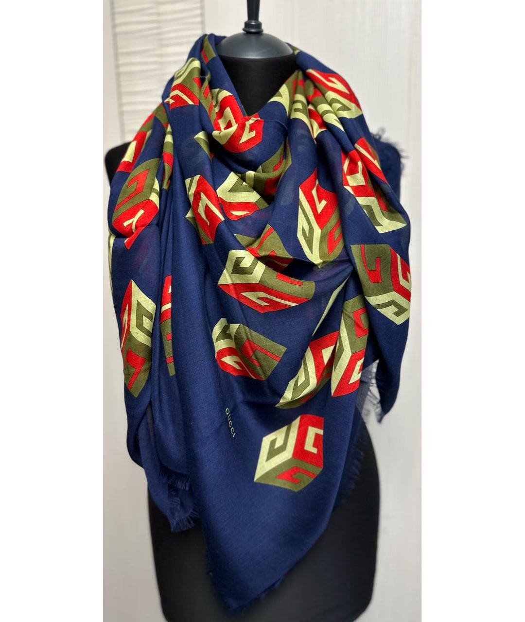 GUCCI Темно-синий шелковый платок, фото 7