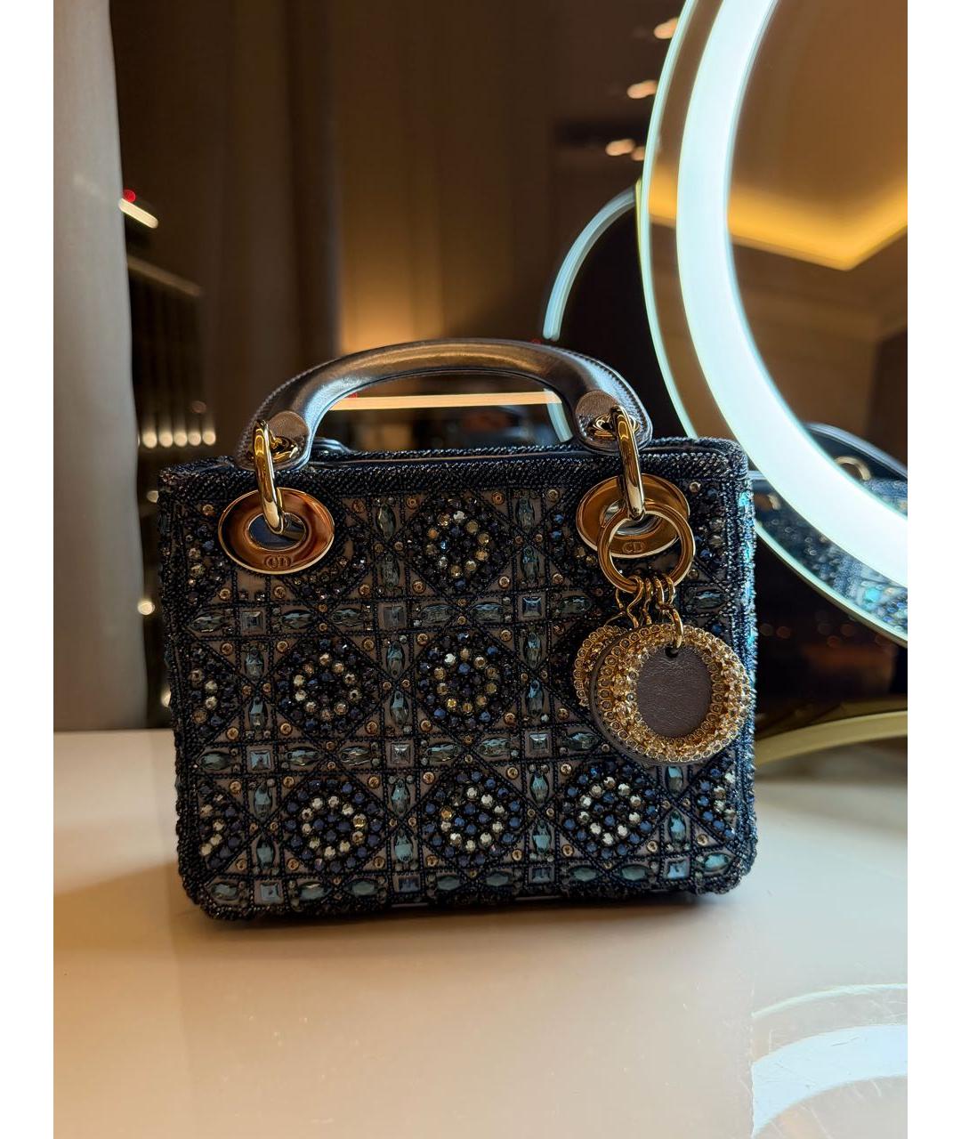 CHRISTIAN DIOR Синяя кожаная сумка с короткими ручками, фото 5