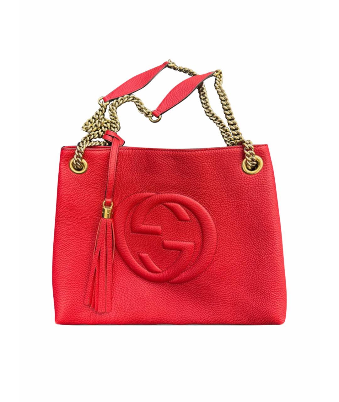 GUCCI Красная кожаная сумка тоут, фото 1