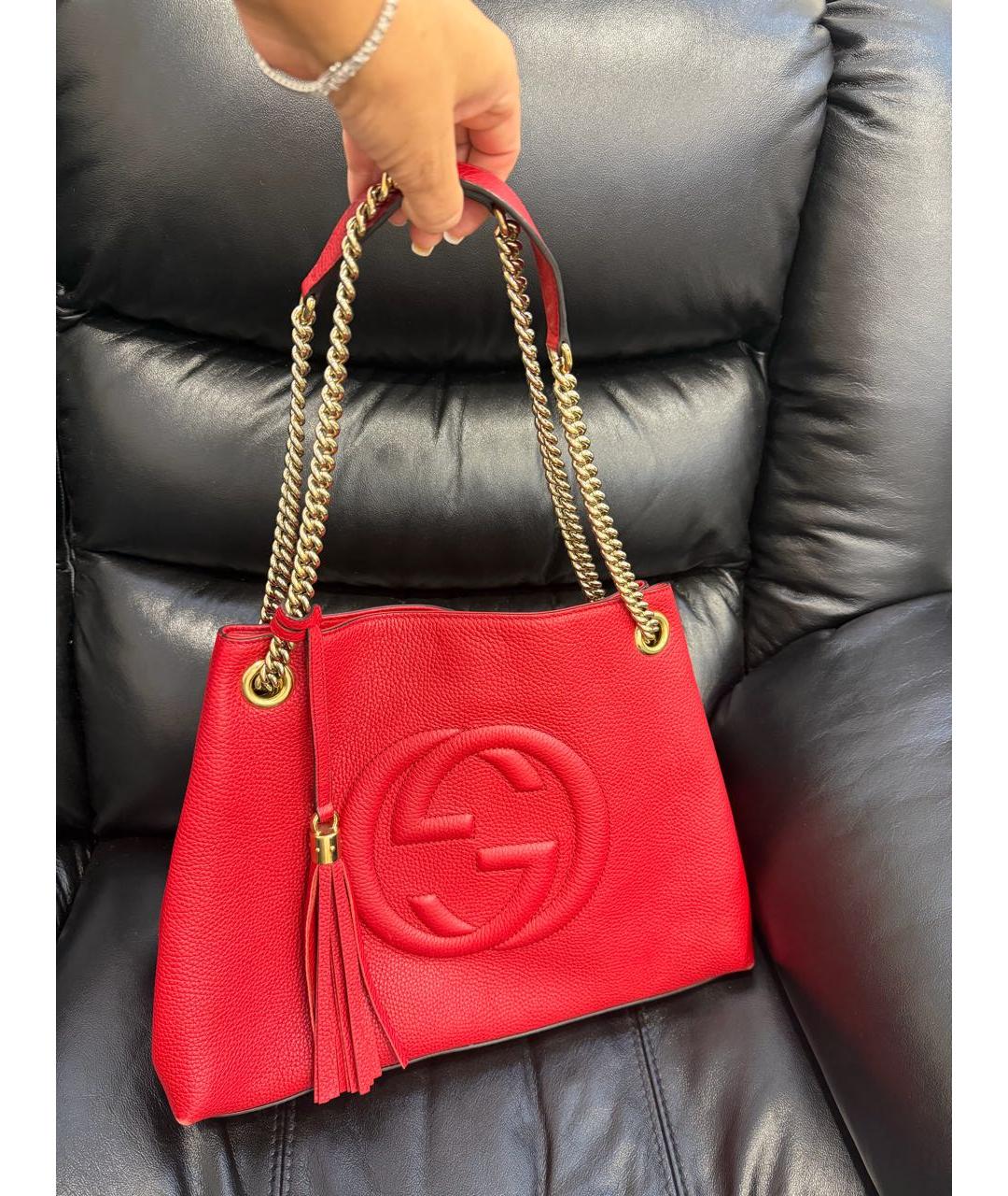 GUCCI Красная кожаная сумка тоут, фото 2