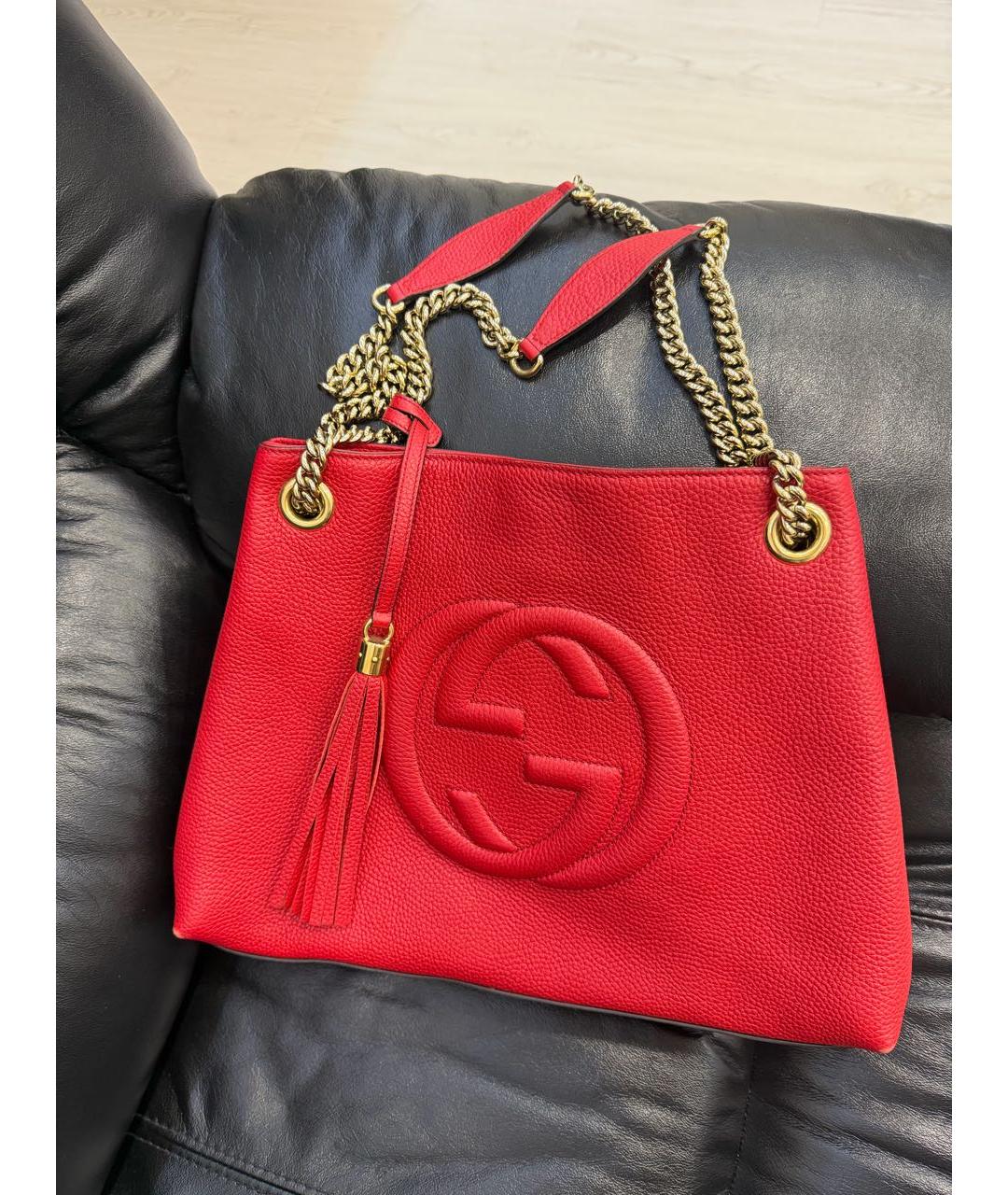 GUCCI Красная кожаная сумка тоут, фото 8