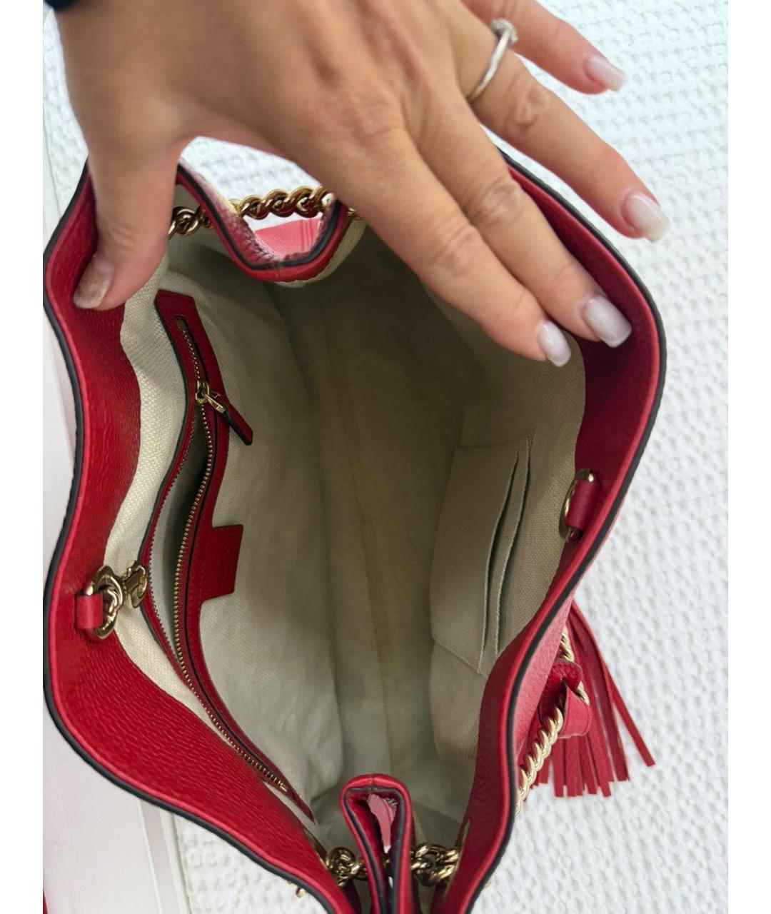GUCCI Красная кожаная сумка тоут, фото 4