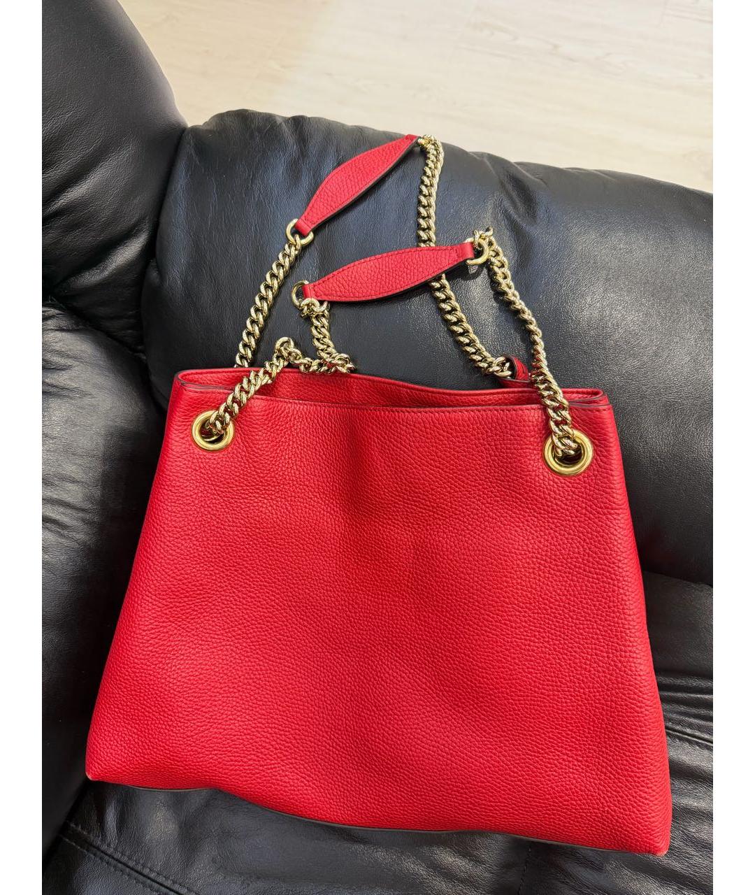GUCCI Красная кожаная сумка тоут, фото 3