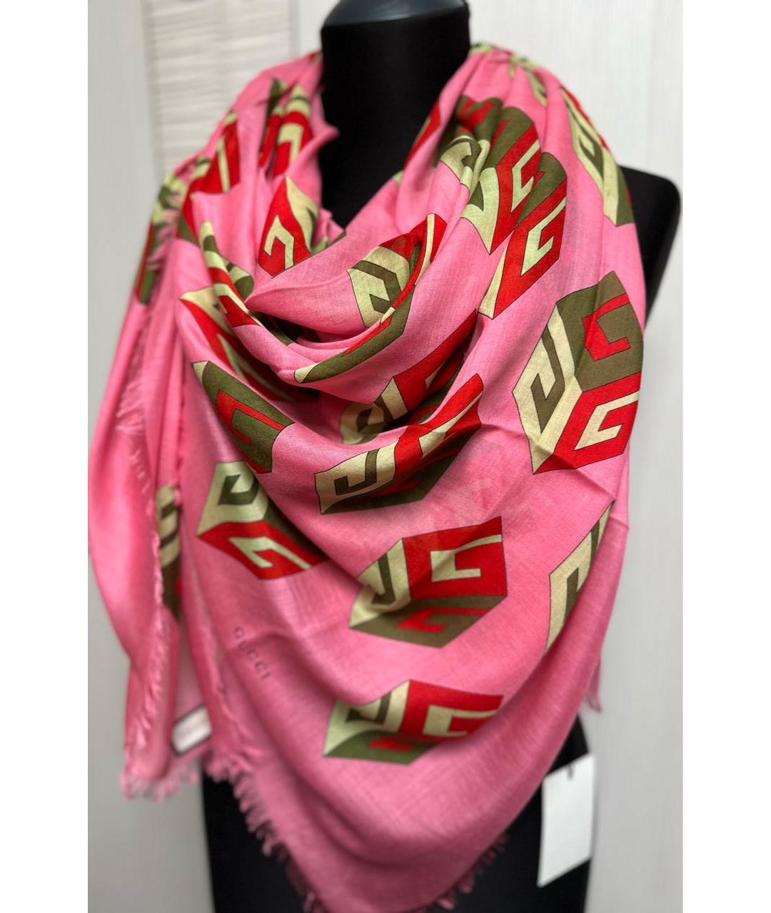 GUCCI Розовый шелковый платок, фото 8