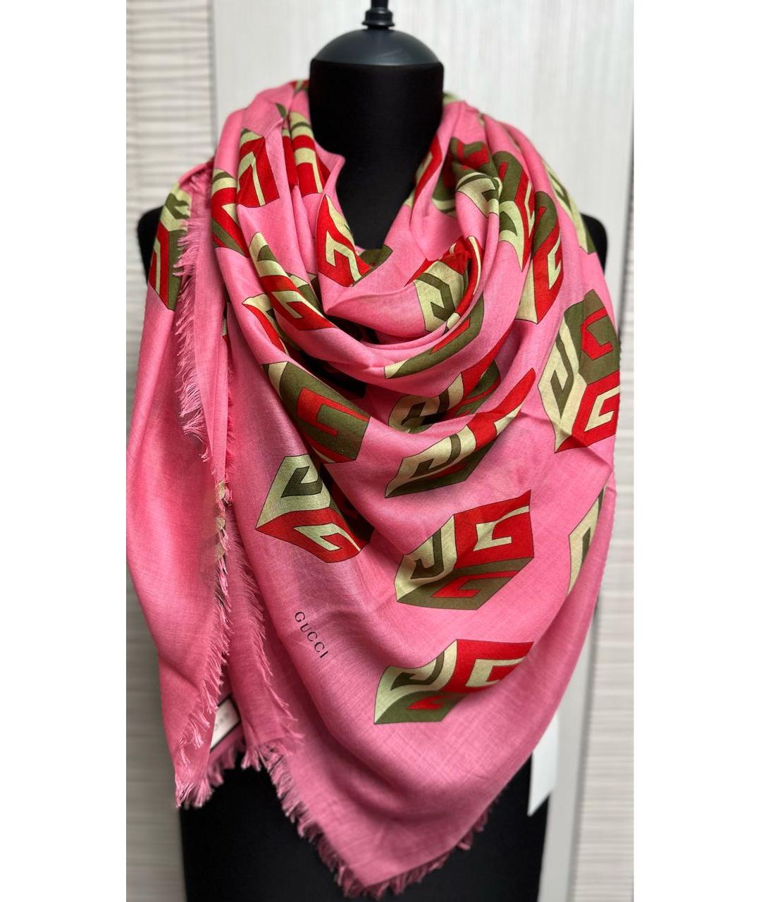 GUCCI Розовый шелковый платок, фото 6