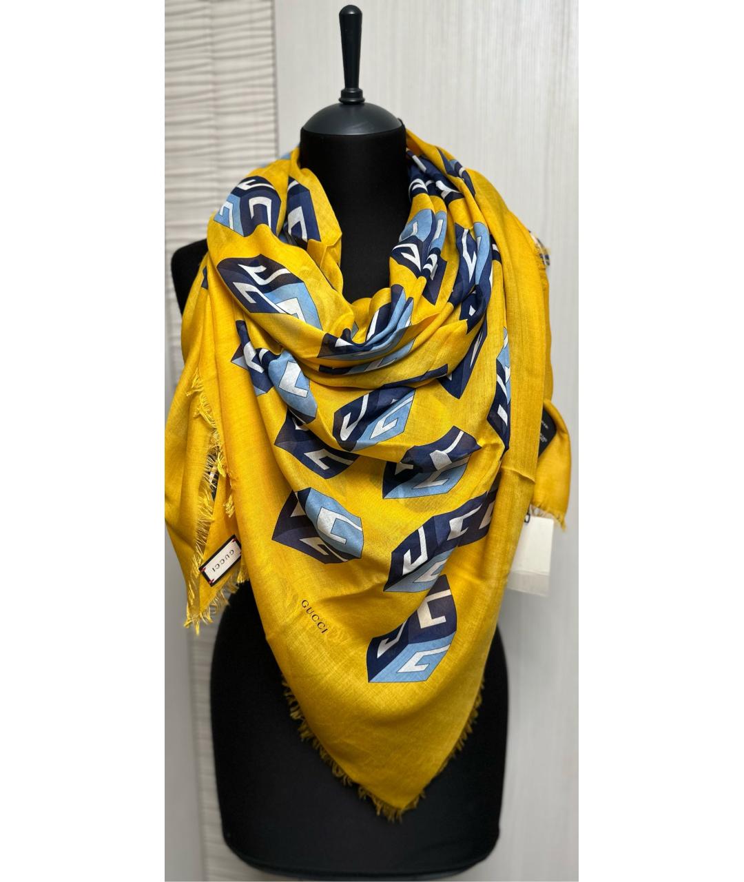 GUCCI Желтый шелковый платок, фото 8