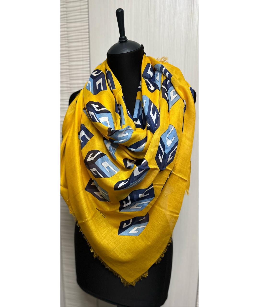 GUCCI Желтый шелковый платок, фото 9