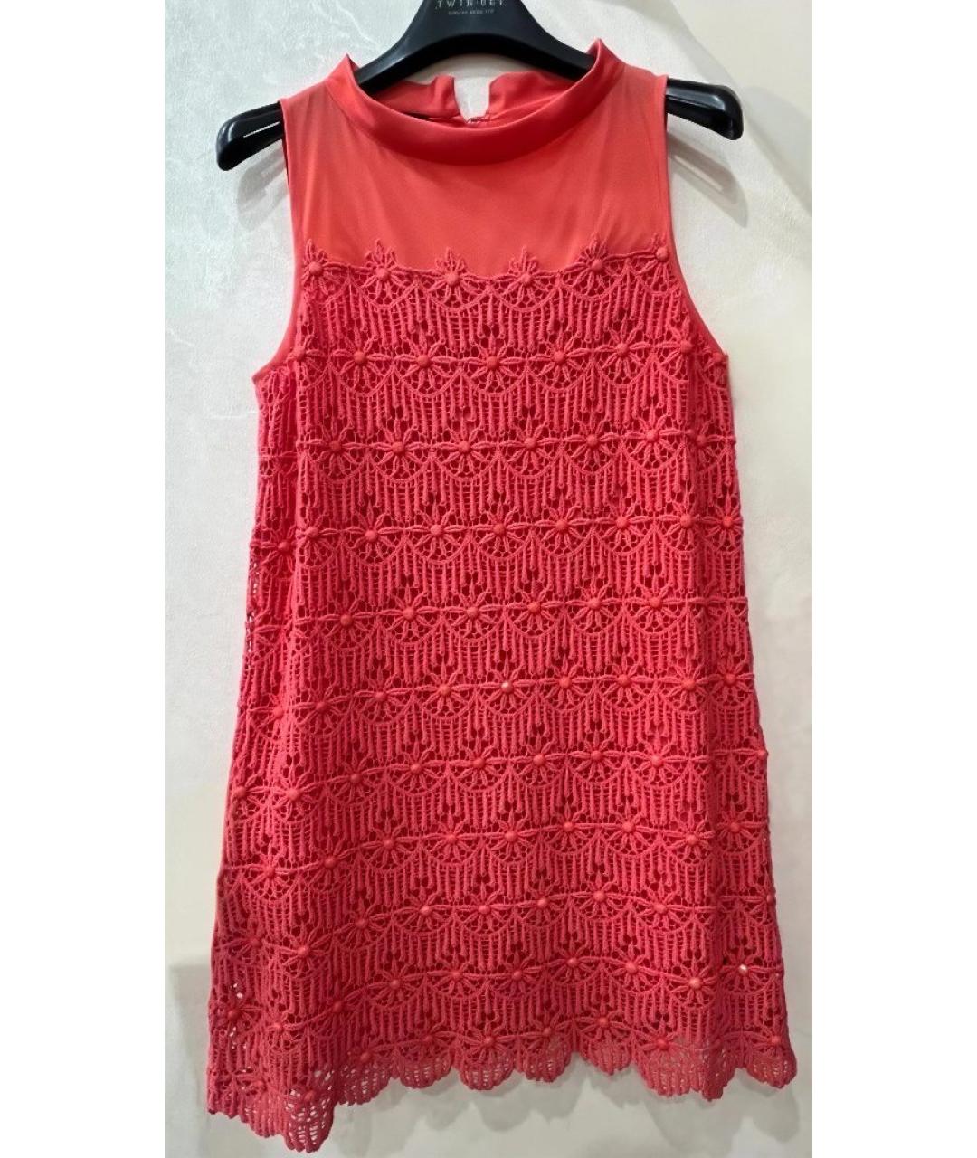 TWIN-SET Коралловое хлопковое коктейльное платье, фото 5