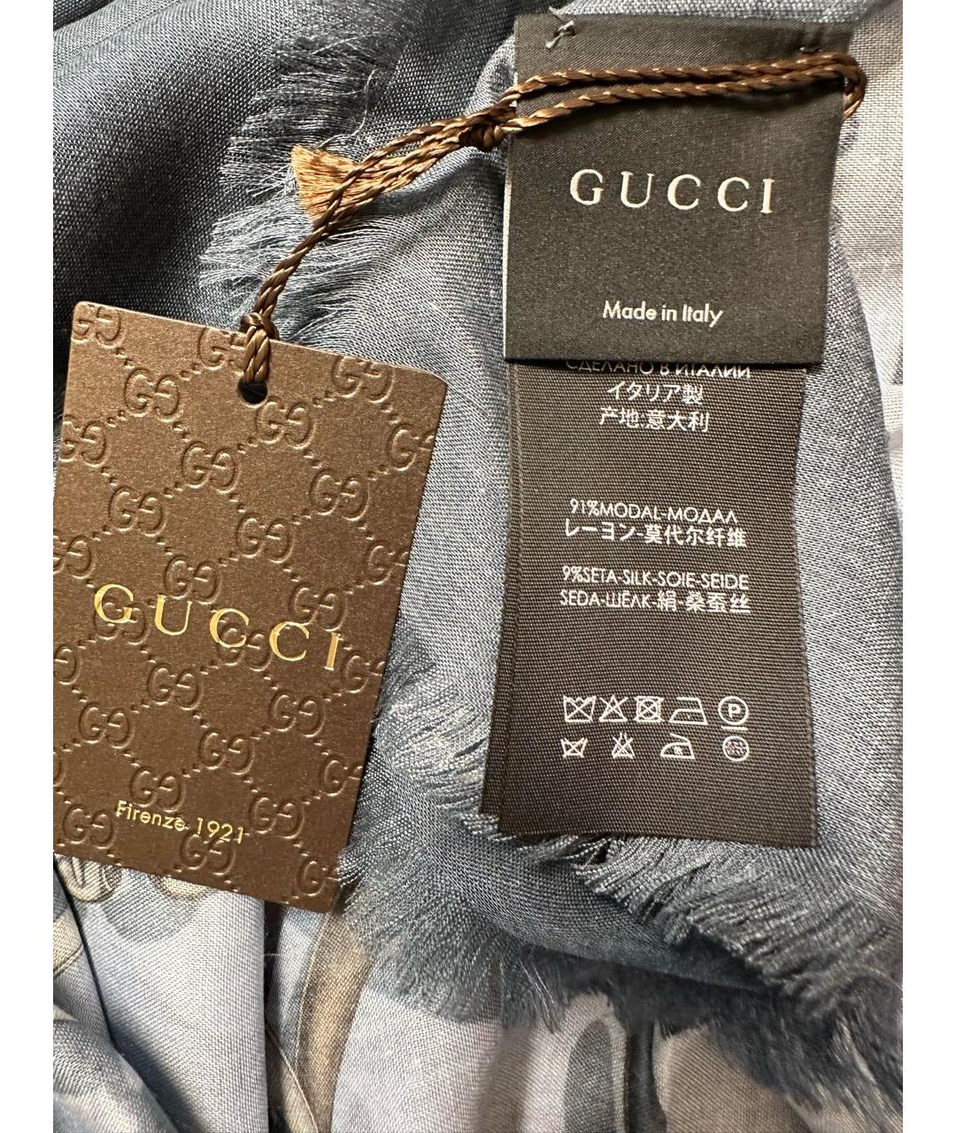 GUCCI Голубой шелковый платок, фото 4