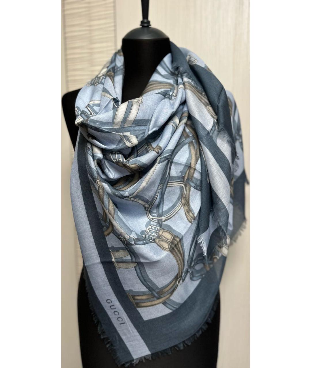 GUCCI Голубой шелковый платок, фото 7
