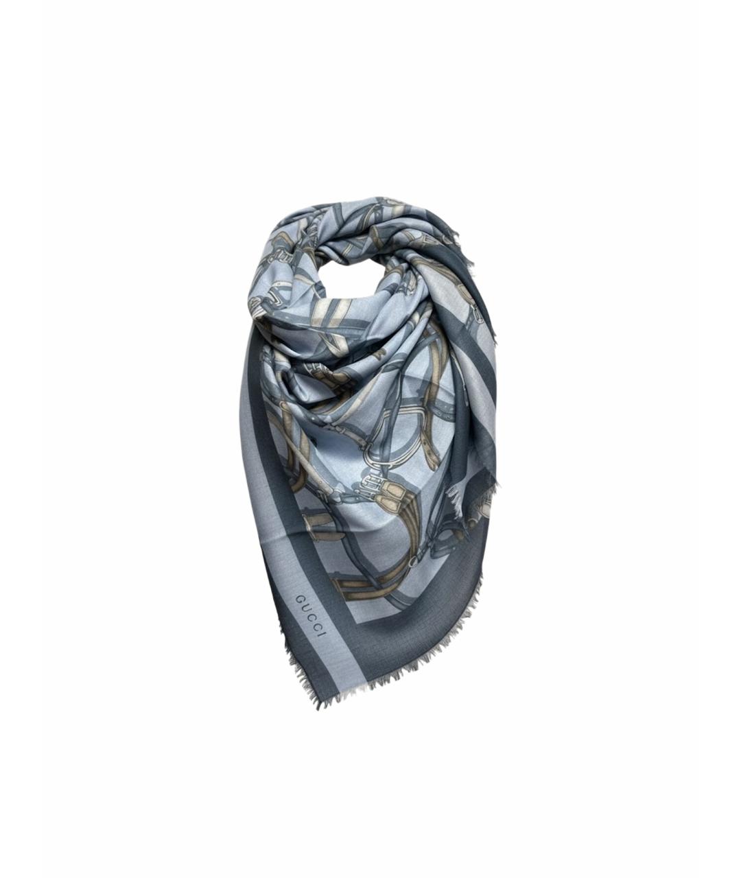 GUCCI Голубой шелковый платок, фото 1
