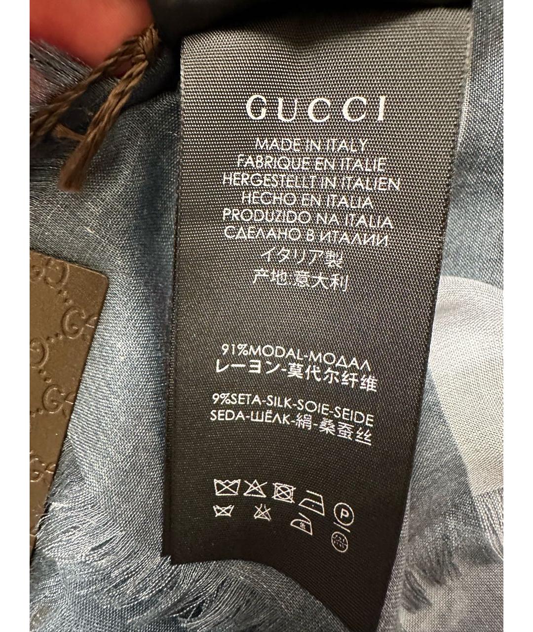 GUCCI Голубой шелковый платок, фото 5