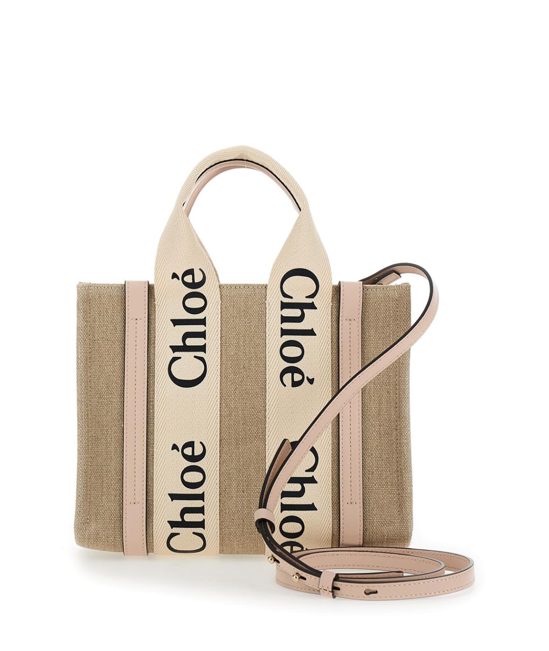 CHLOE Бежевая льняная сумка тоут, фото 2