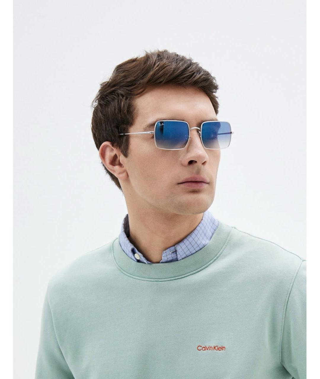 RAY BAN Голубые металлические солнцезащитные очки, фото 6