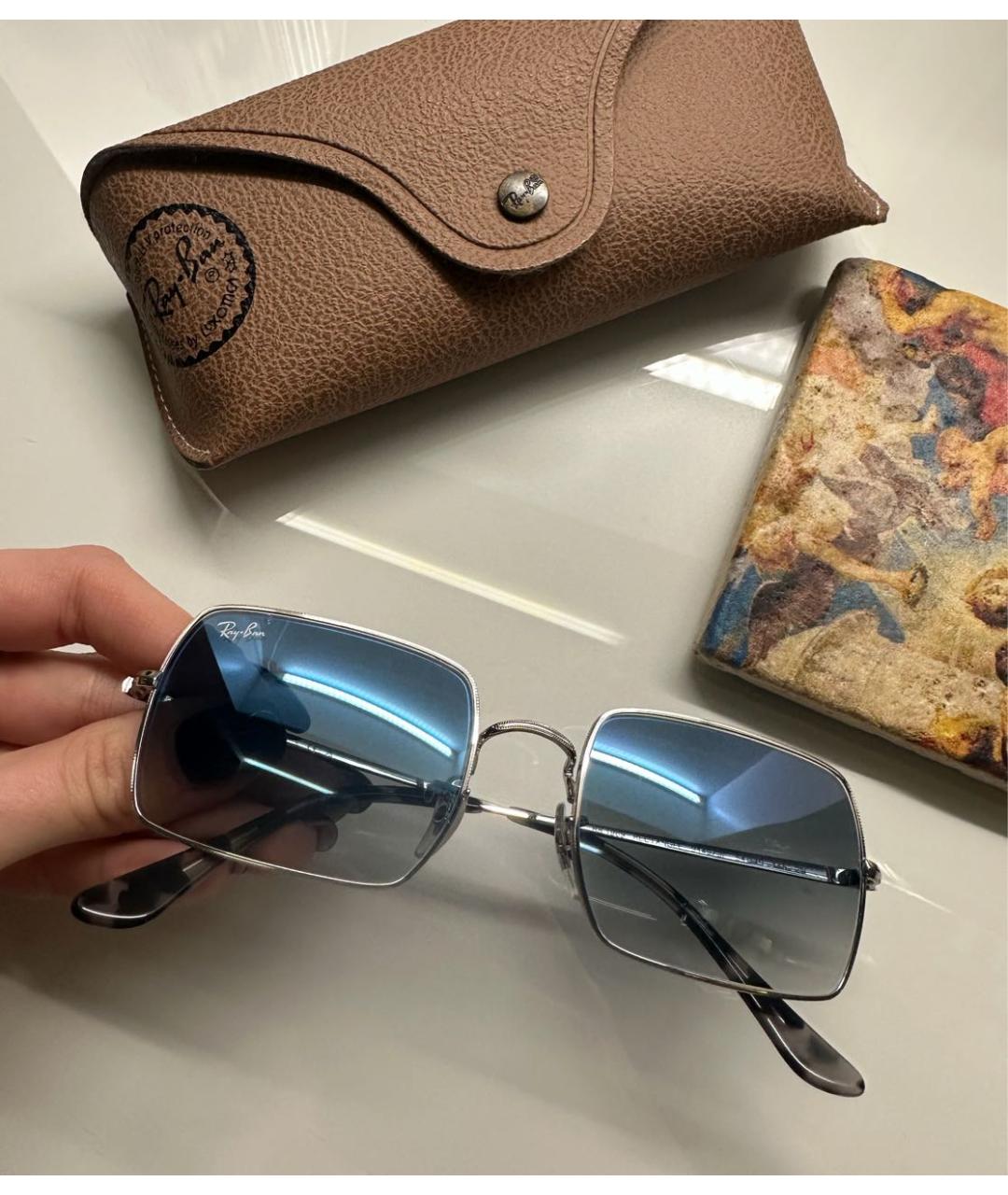 RAY BAN Голубые металлические солнцезащитные очки, фото 7