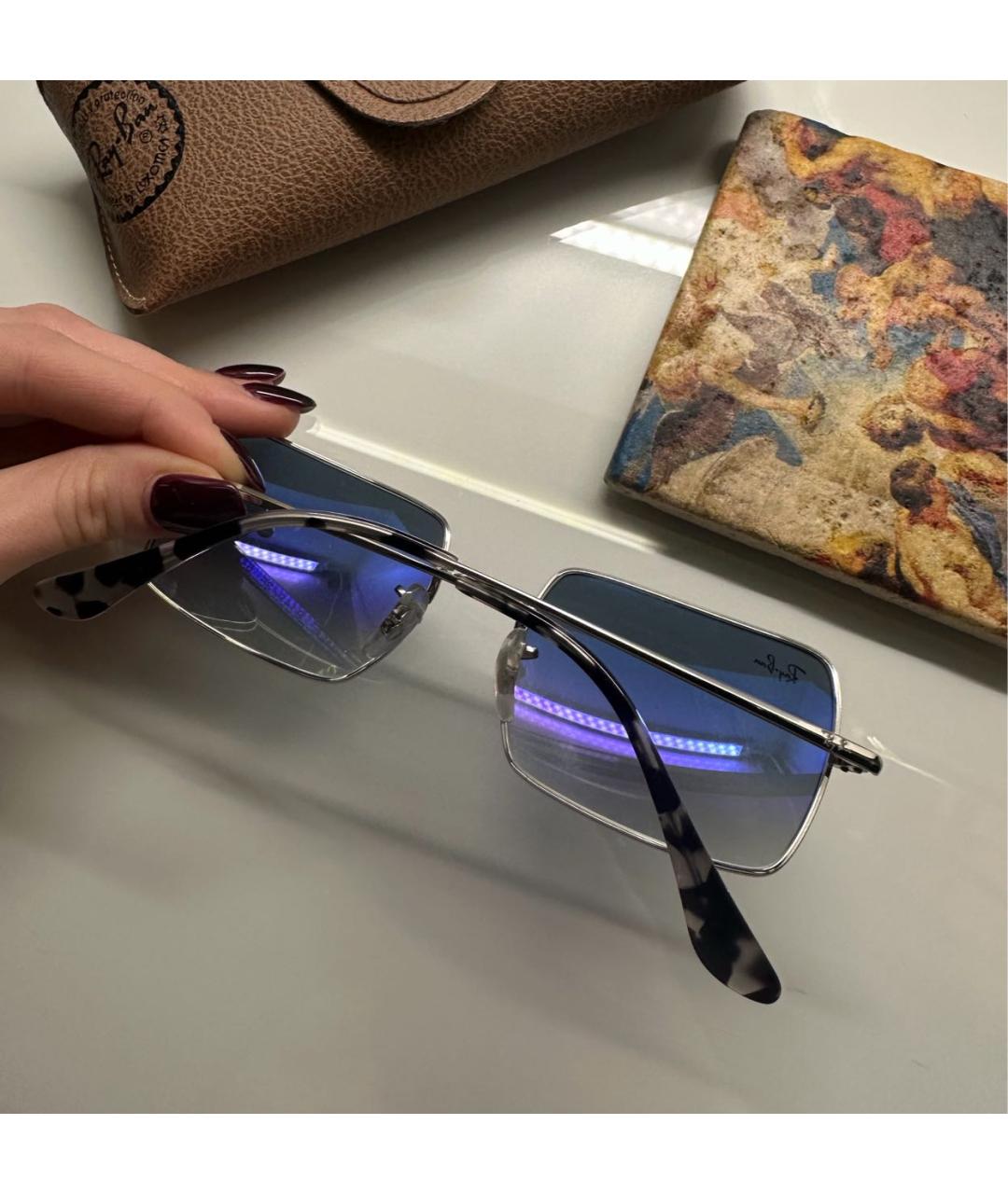 RAY BAN Голубые металлические солнцезащитные очки, фото 8