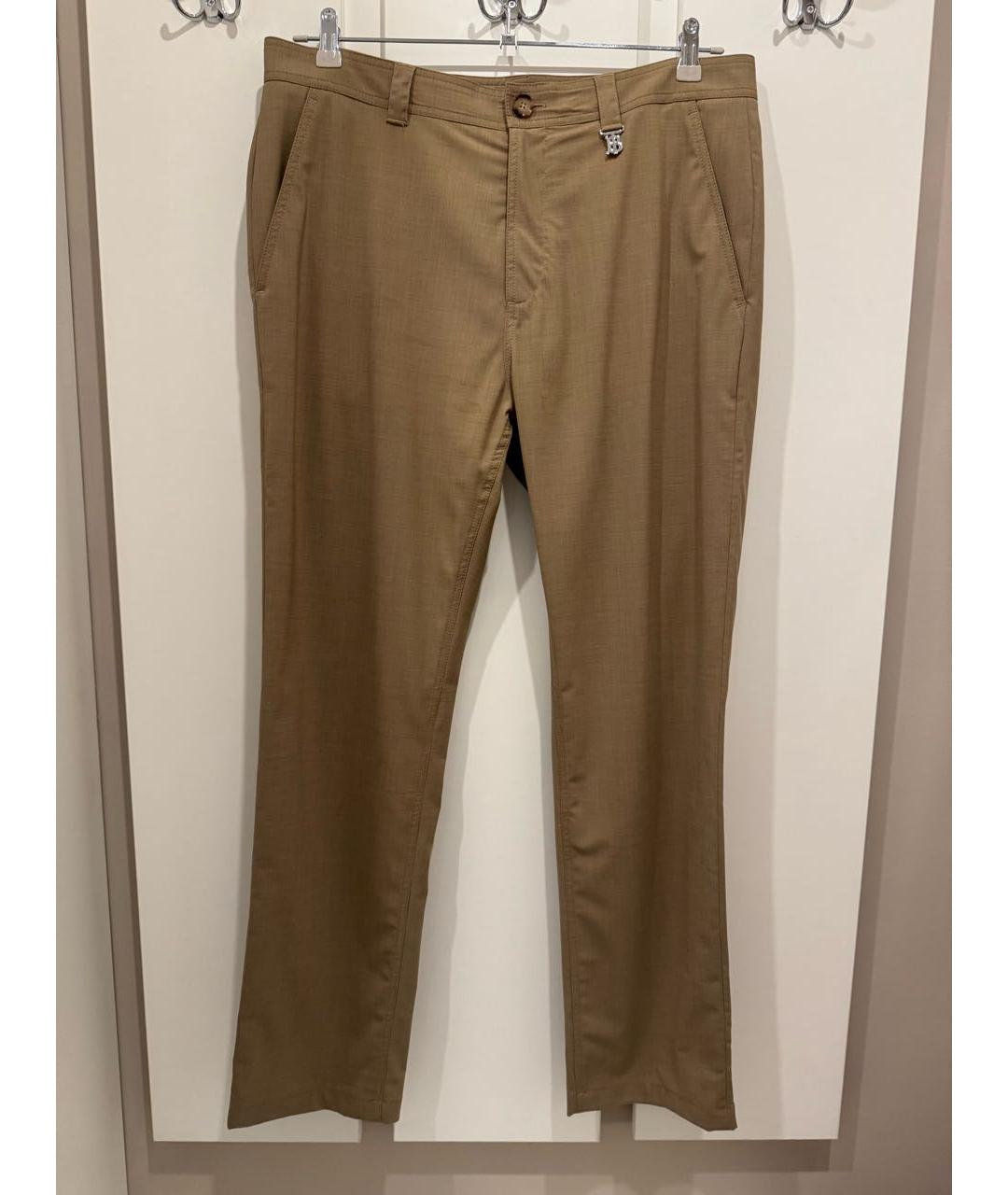 BURBERRY Бежевые шерстяные повседневные брюки, фото 9