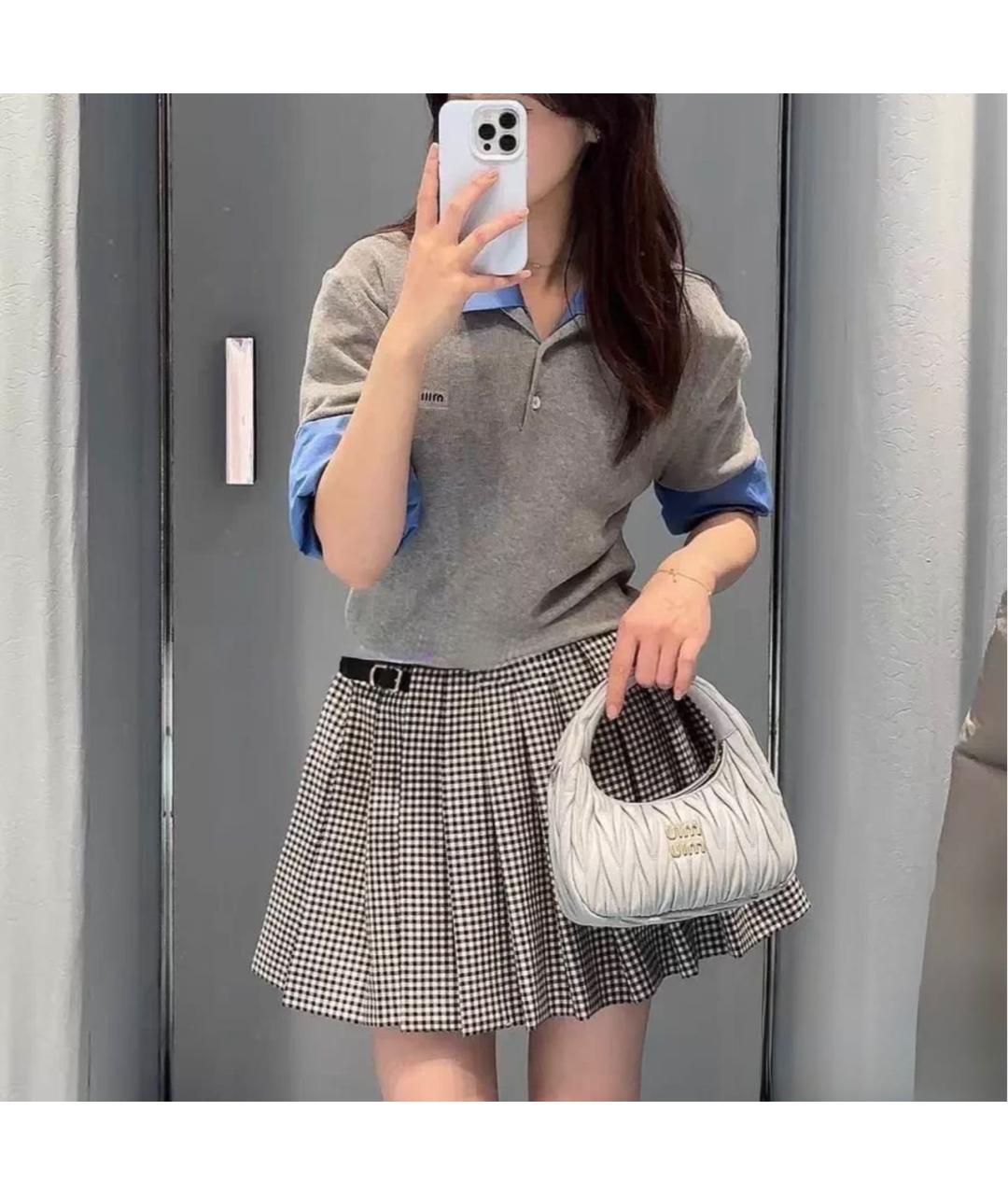 MIU MIU Серая хлопковая юбка мини, фото 4