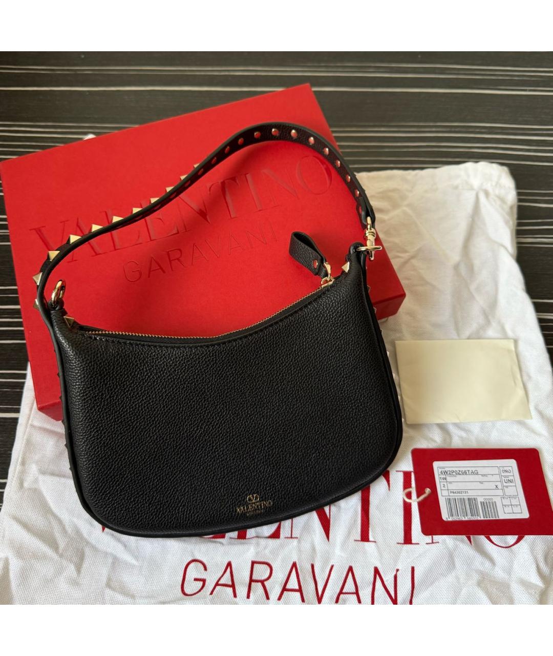 VALENTINO Черная кожаная сумка с короткими ручками, фото 5