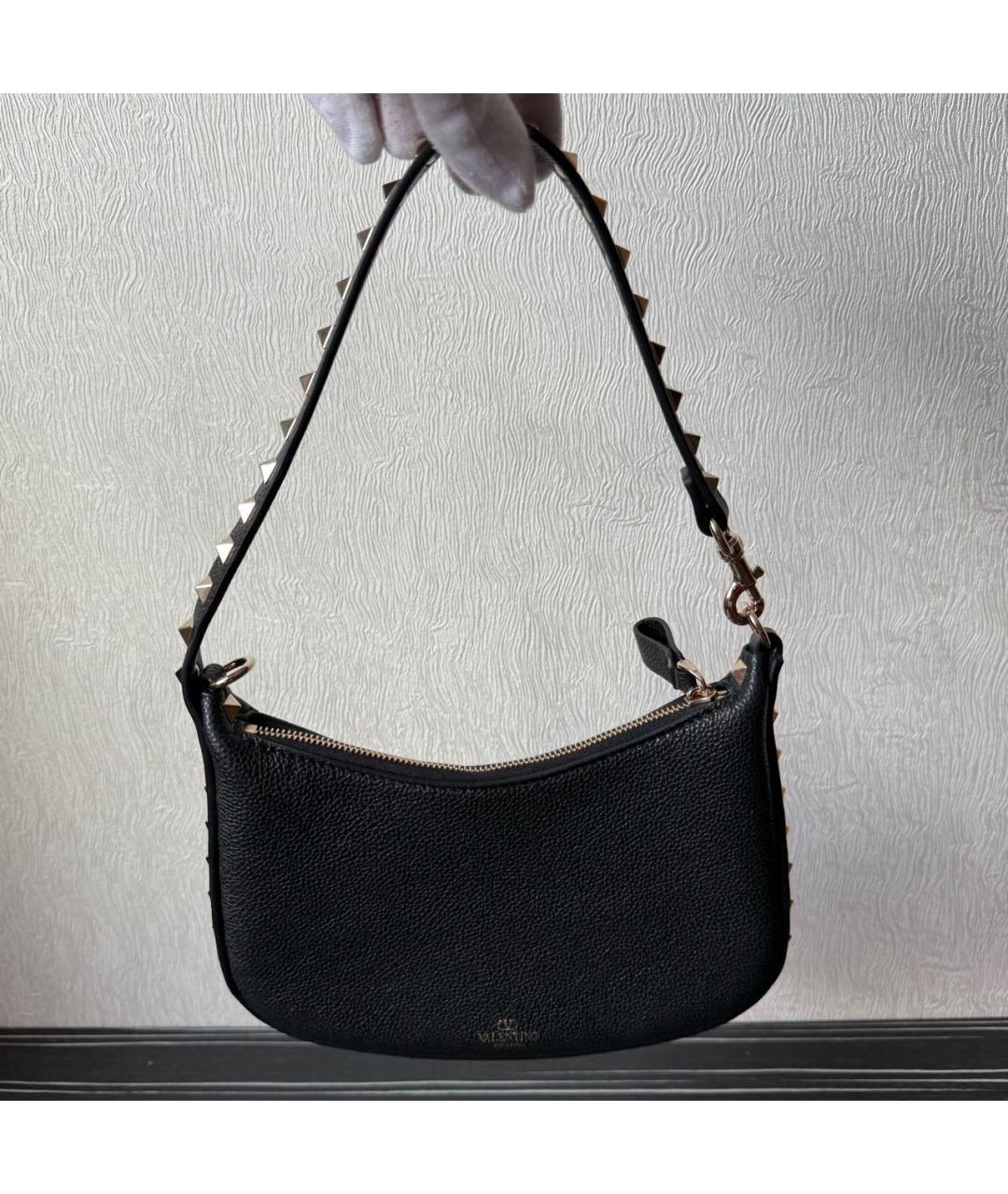 VALENTINO Черная кожаная сумка с короткими ручками, фото 4