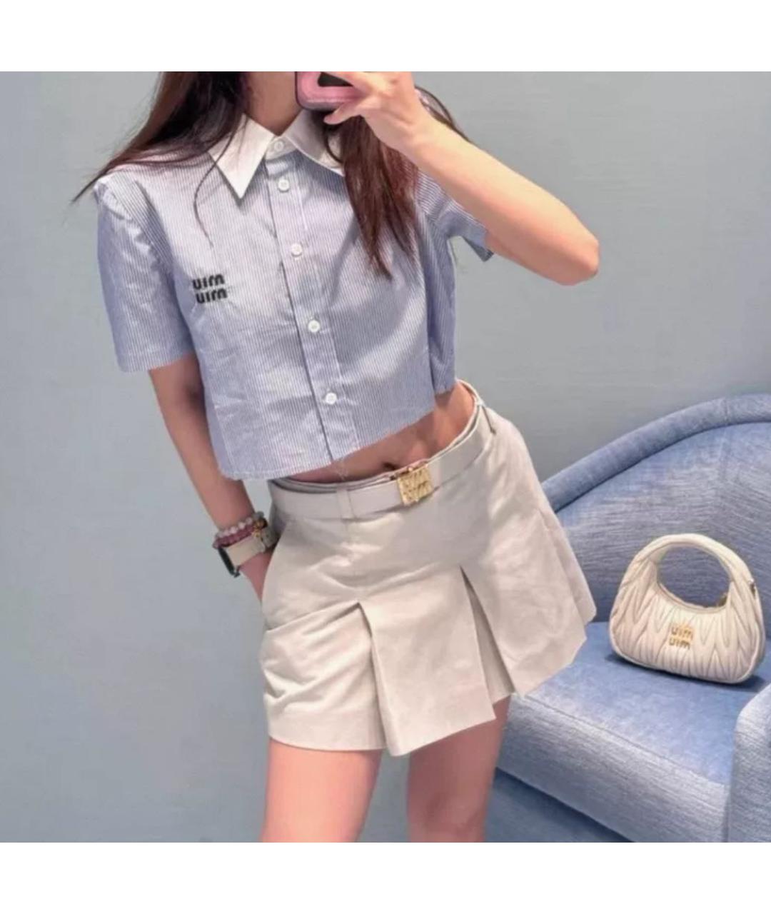 MIU MIU Белая хлопковая юбка мини, фото 2