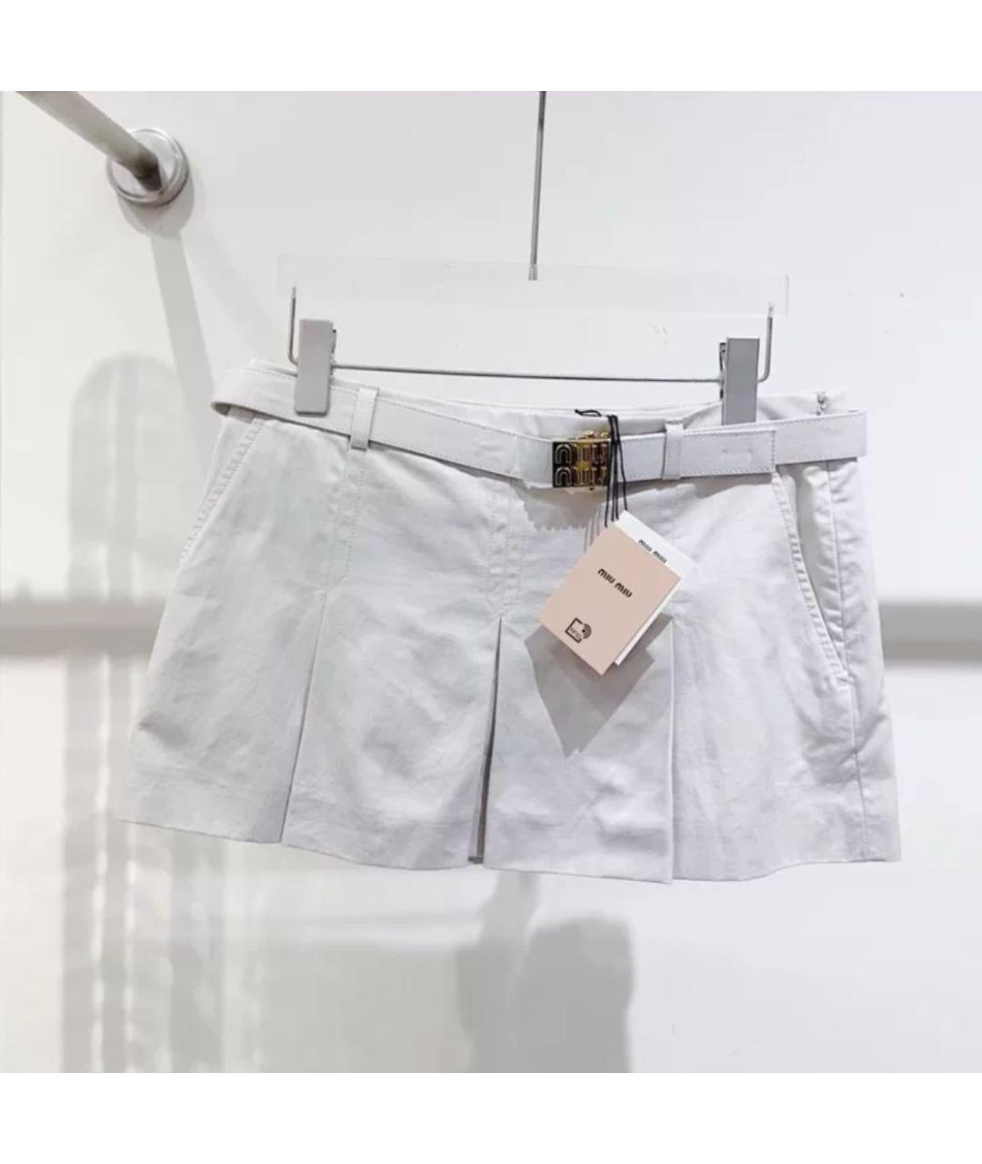 MIU MIU Белая хлопковая юбка мини, фото 3
