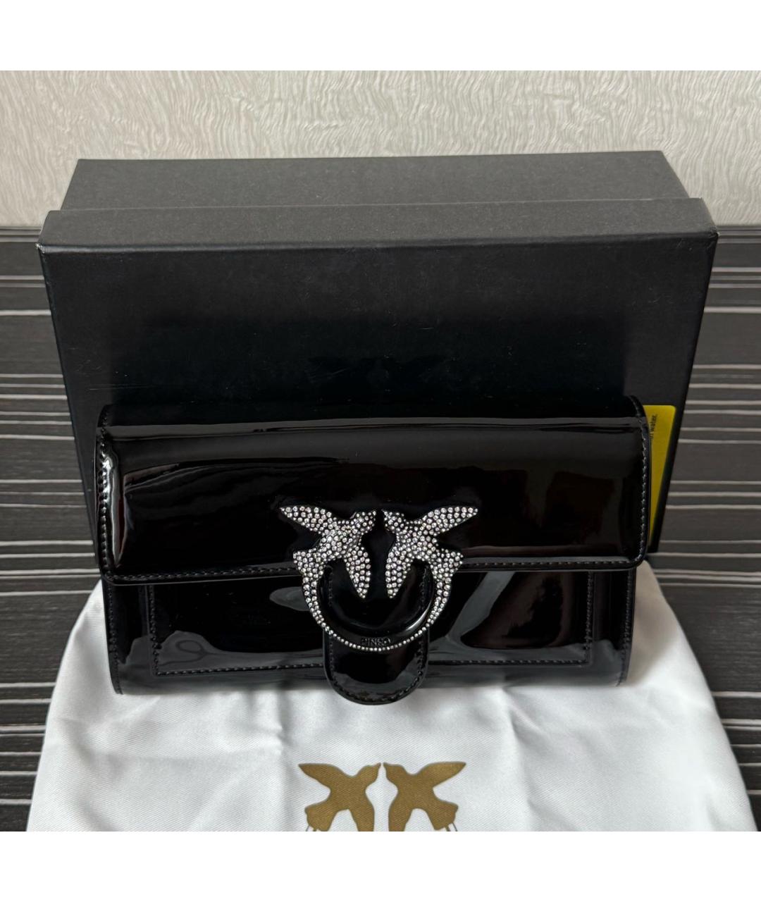 PINKO Черная сумка через плечо из лакированной кожи, фото 6