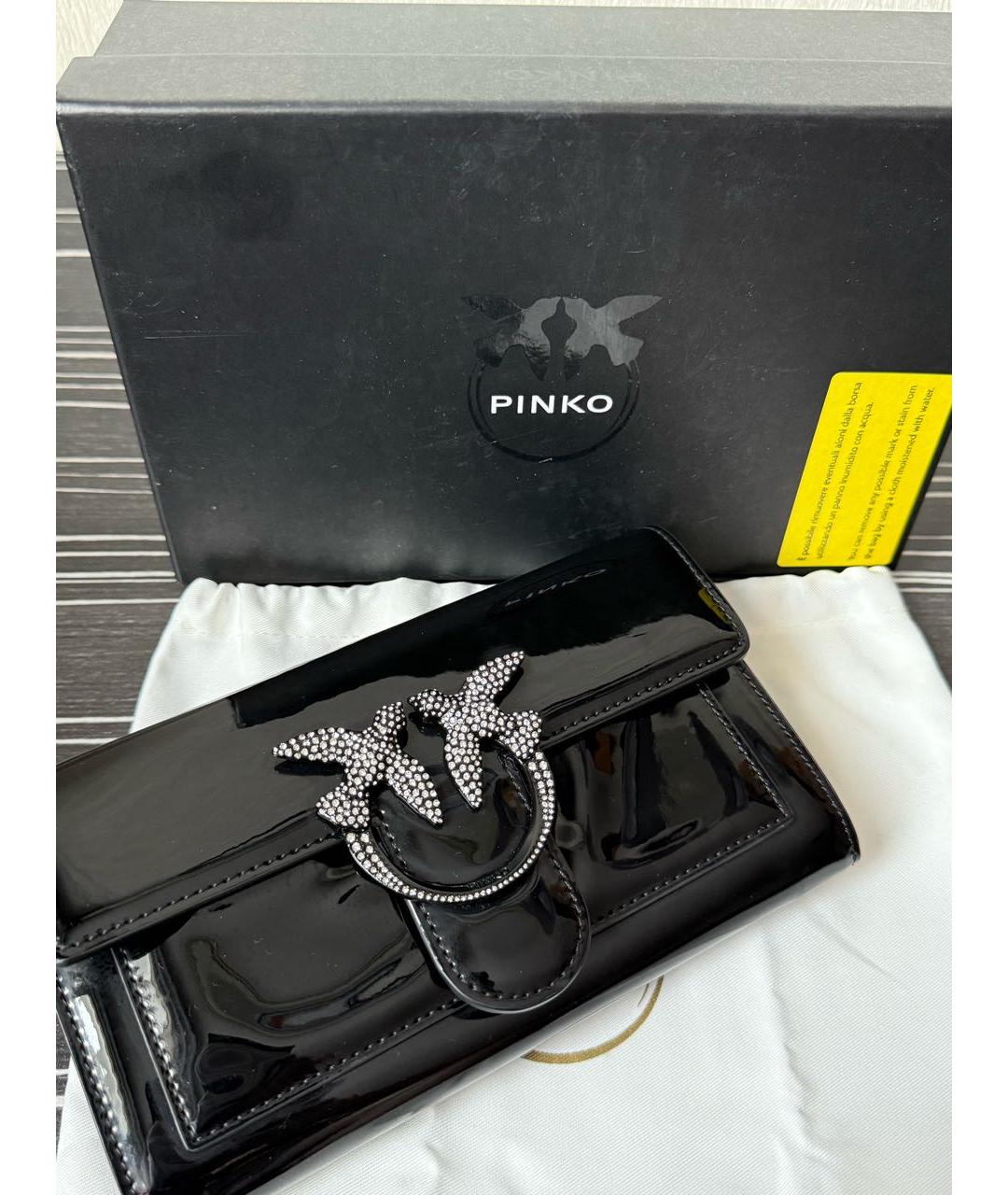 PINKO Черная сумка через плечо из лакированной кожи, фото 7