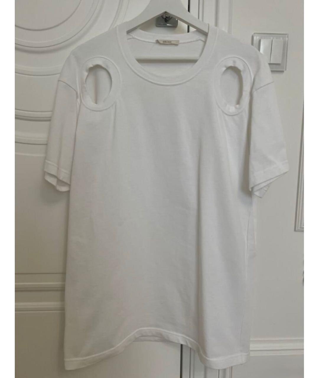 CELINE Белая хлопковая футболка, фото 2