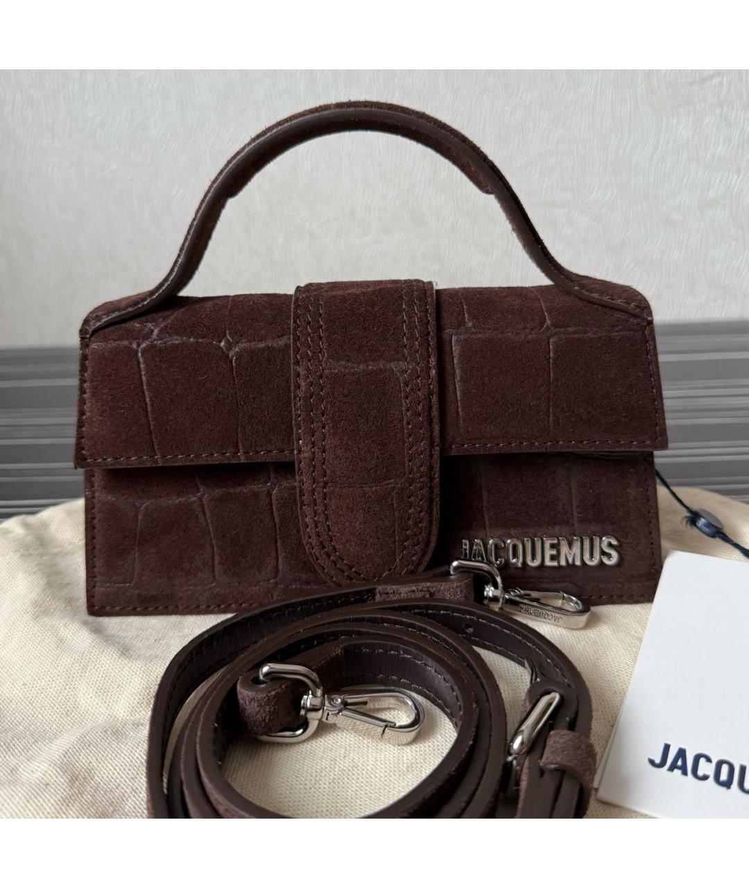 JACQUEMUS Коричневая замшевая сумка с короткими ручками, фото 5