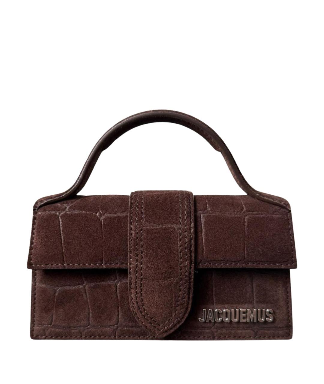 JACQUEMUS Коричневая замшевая сумка с короткими ручками, фото 1