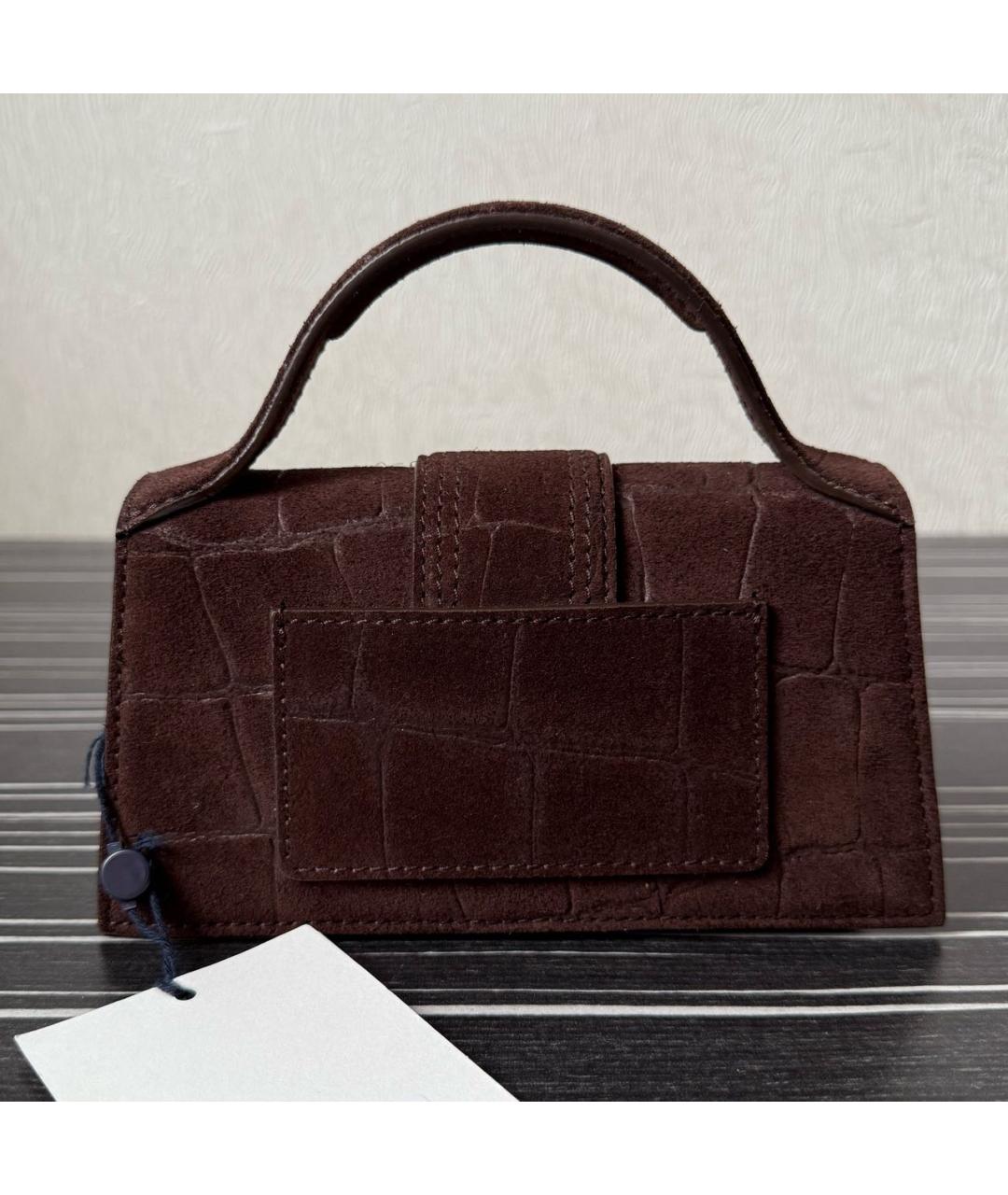 JACQUEMUS Коричневая замшевая сумка с короткими ручками, фото 3