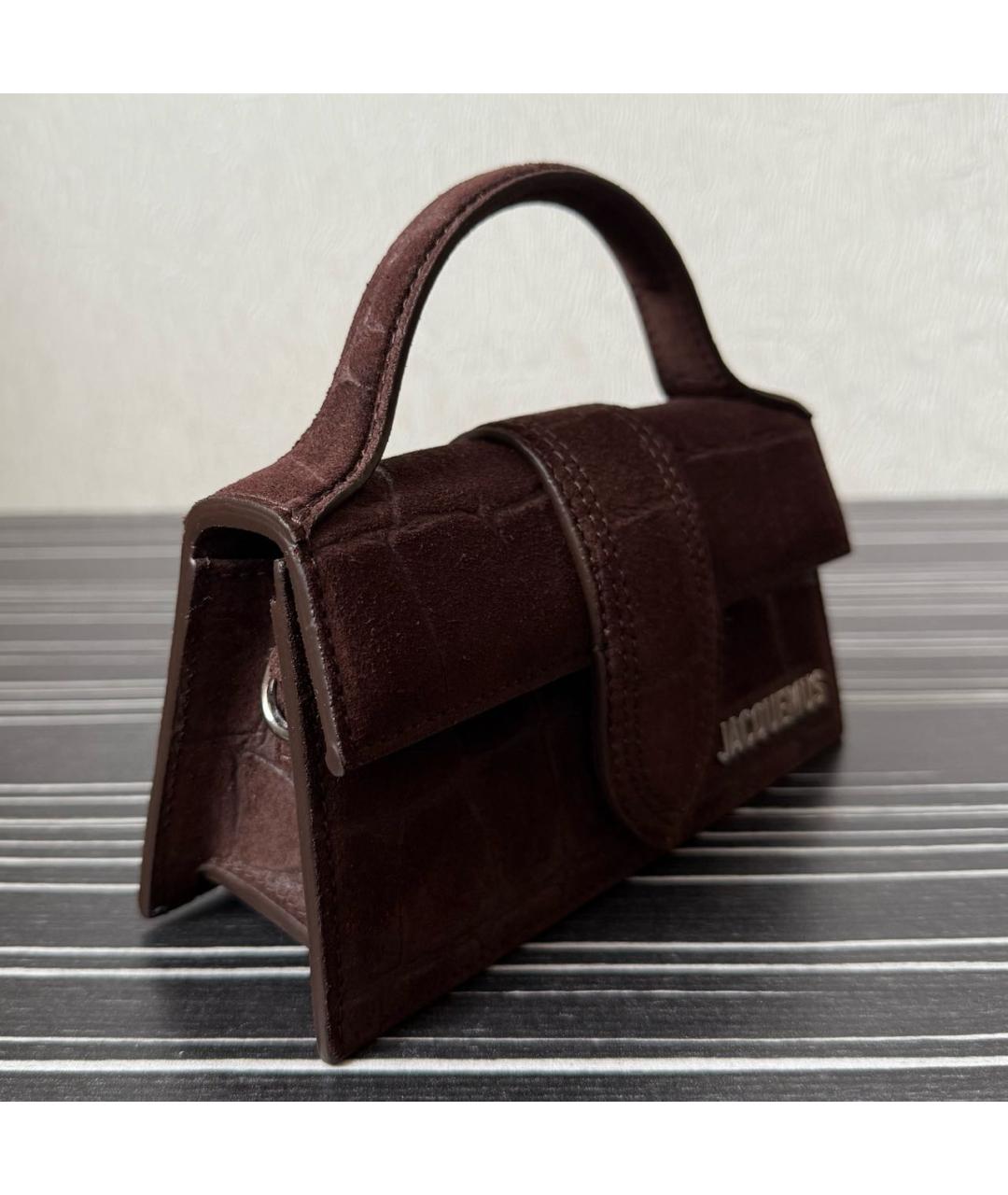 JACQUEMUS Коричневая замшевая сумка с короткими ручками, фото 2