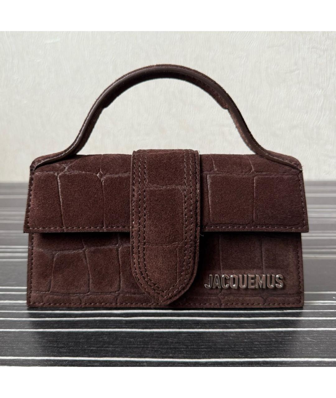 JACQUEMUS Коричневая замшевая сумка с короткими ручками, фото 7