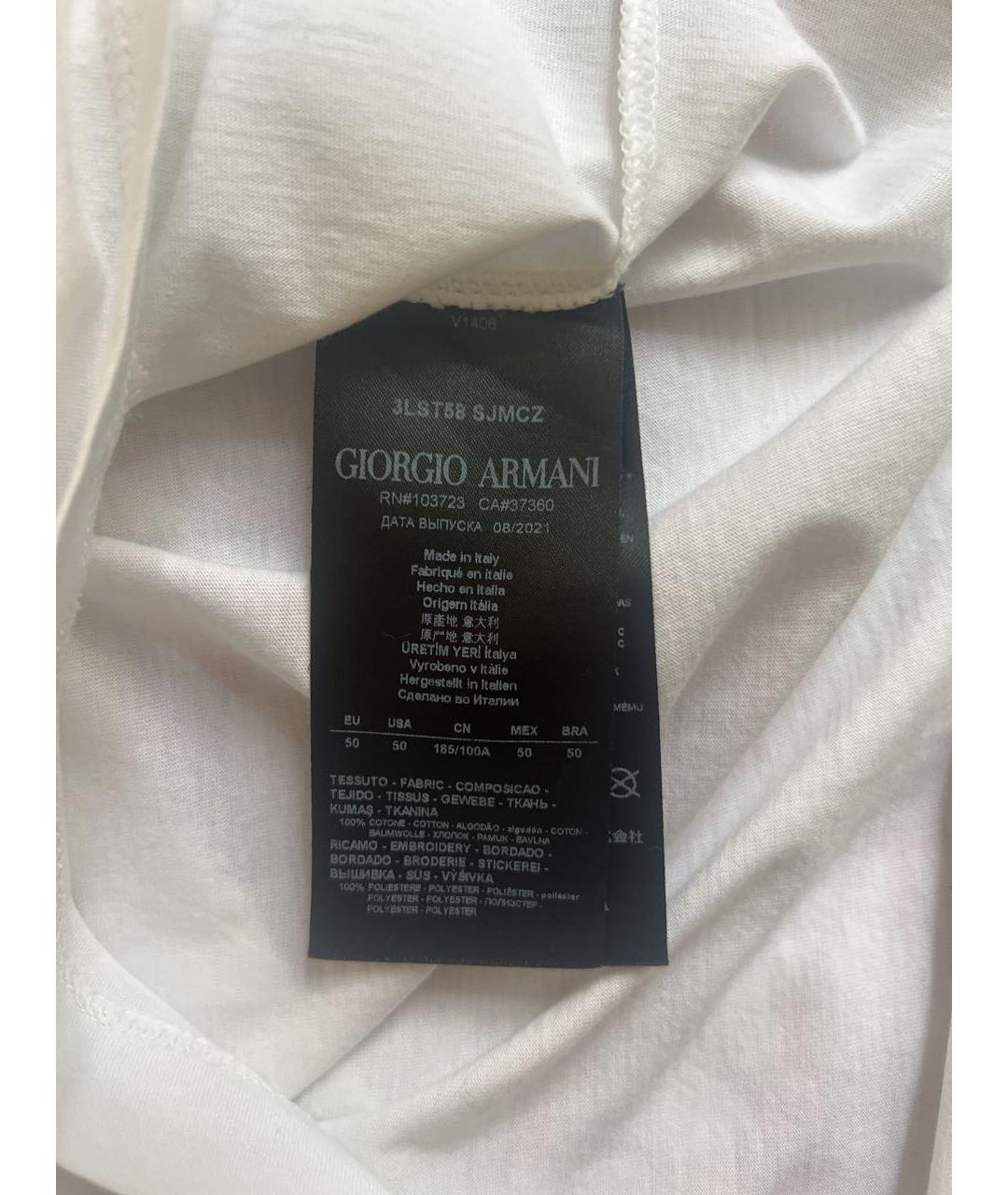 GIORGIO ARMANI Белая хлопковая футболка, фото 3