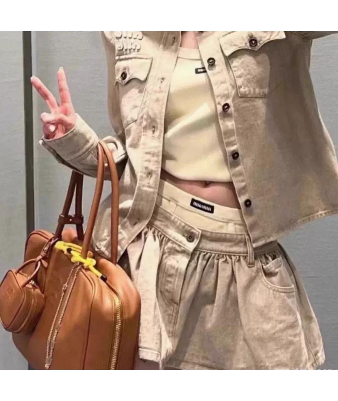 MIU MIU Бежевая хлопковая юбка мини, фото 6