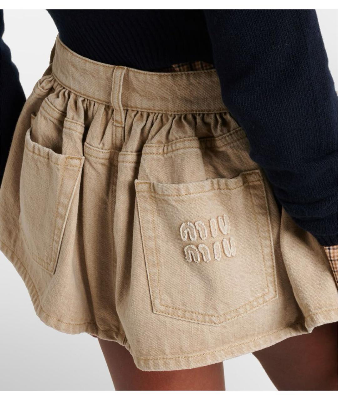 MIU MIU Бежевая хлопковая юбка мини, фото 2