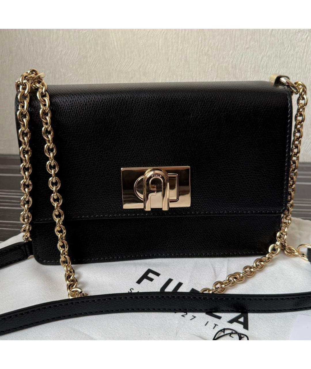 FURLA Черная кожаная сумка через плечо, фото 6