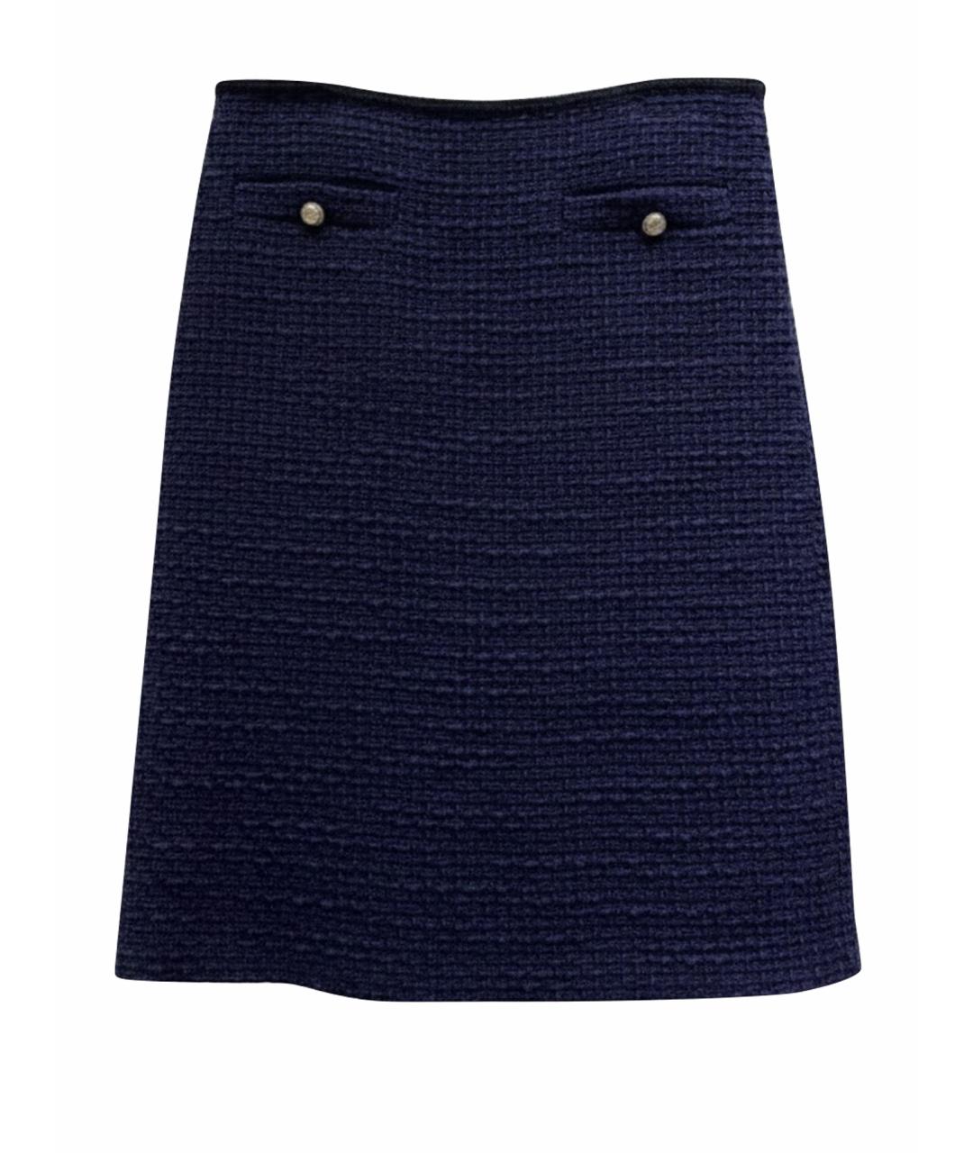 MIU MIU Темно-синяя твидовая юбка макси, фото 1