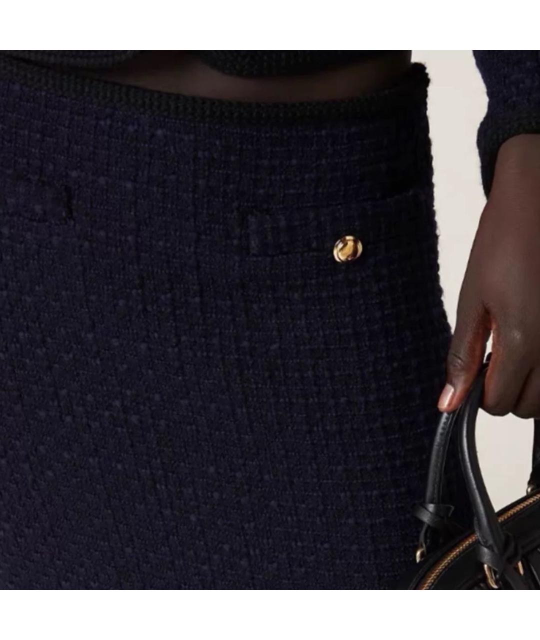 MIU MIU Темно-синяя твидовая юбка макси, фото 3