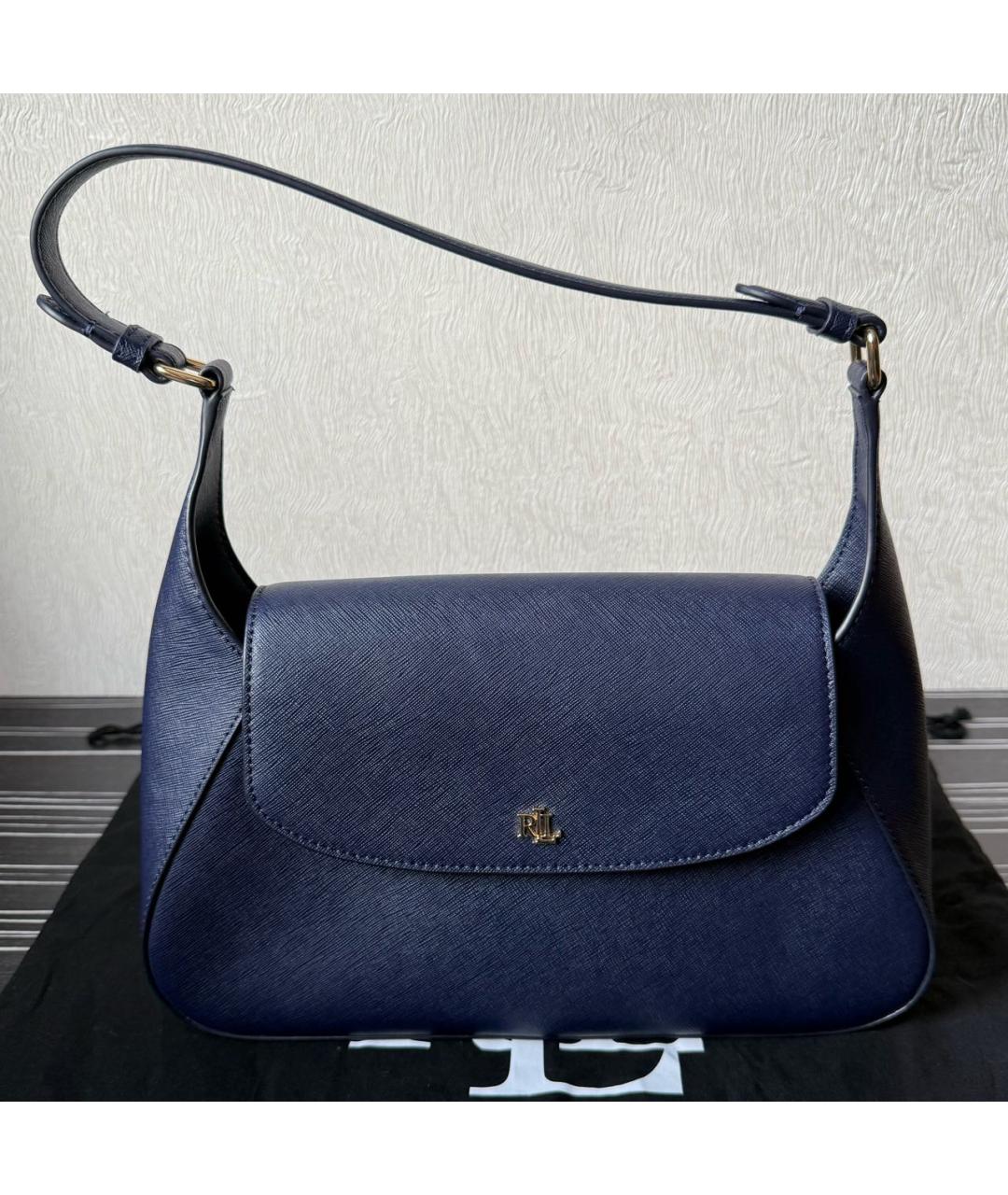 POLO RALPH LAUREN Синяя кожаная сумка с короткими ручками, фото 7