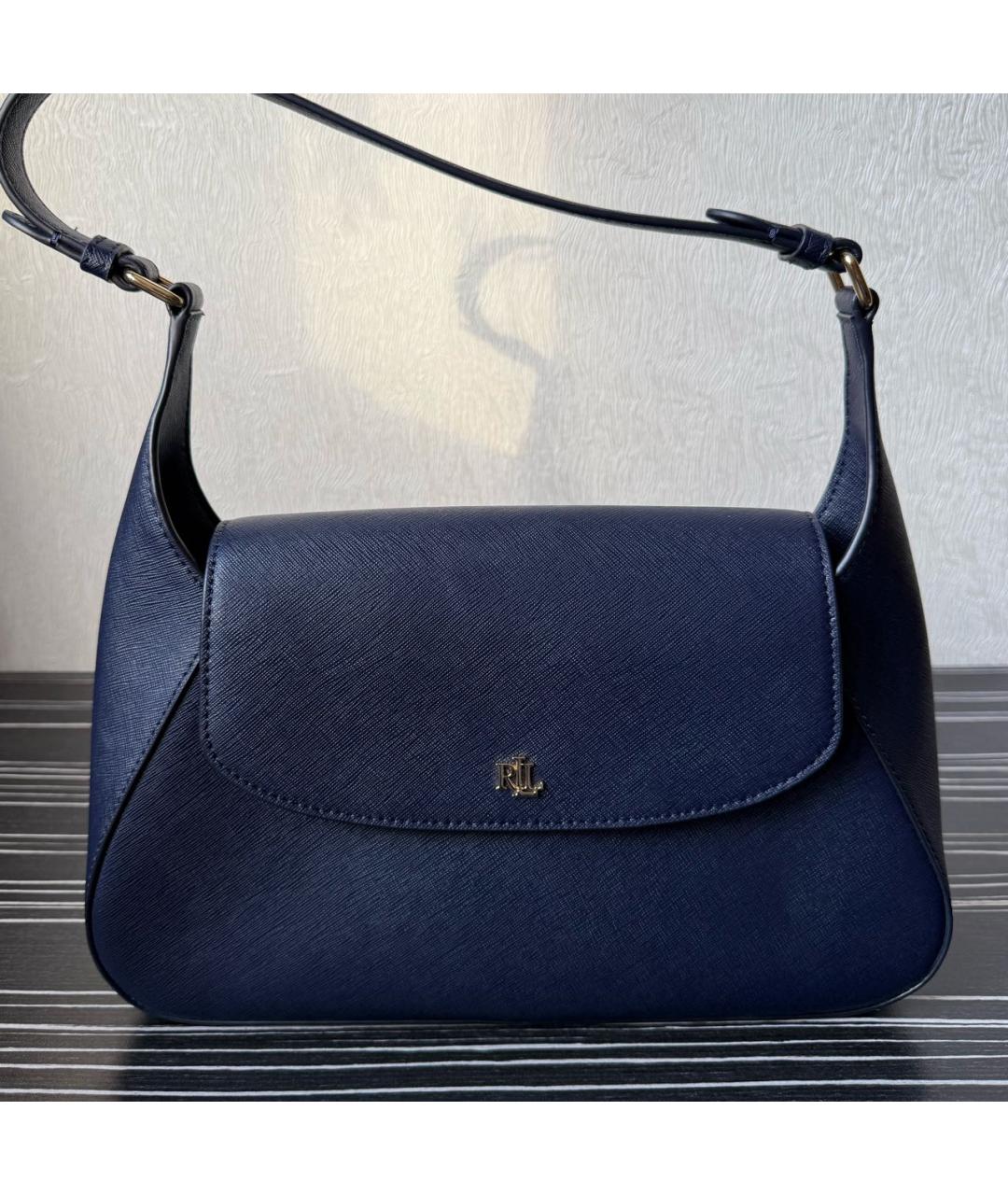 POLO RALPH LAUREN Синяя кожаная сумка с короткими ручками, фото 2